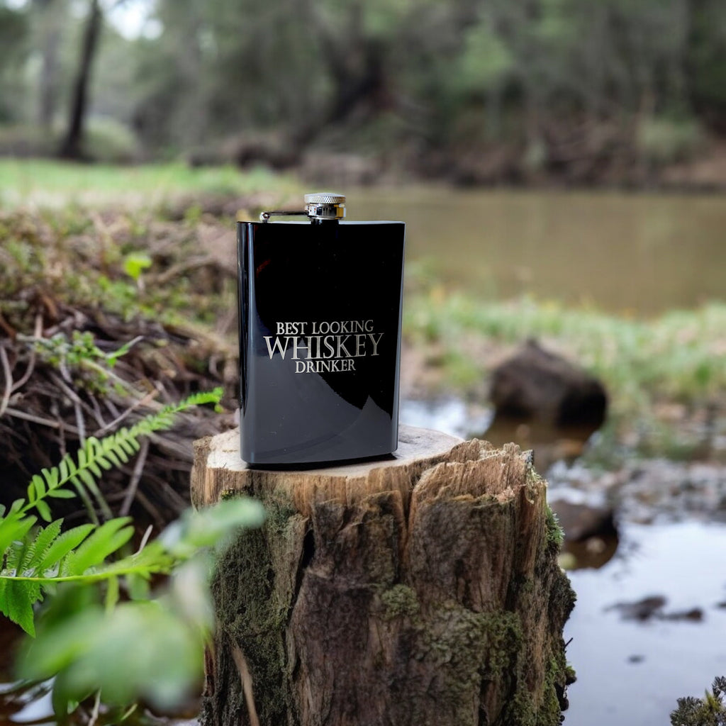 8oz BLACK Best Looking Whiskey Drinker Flask