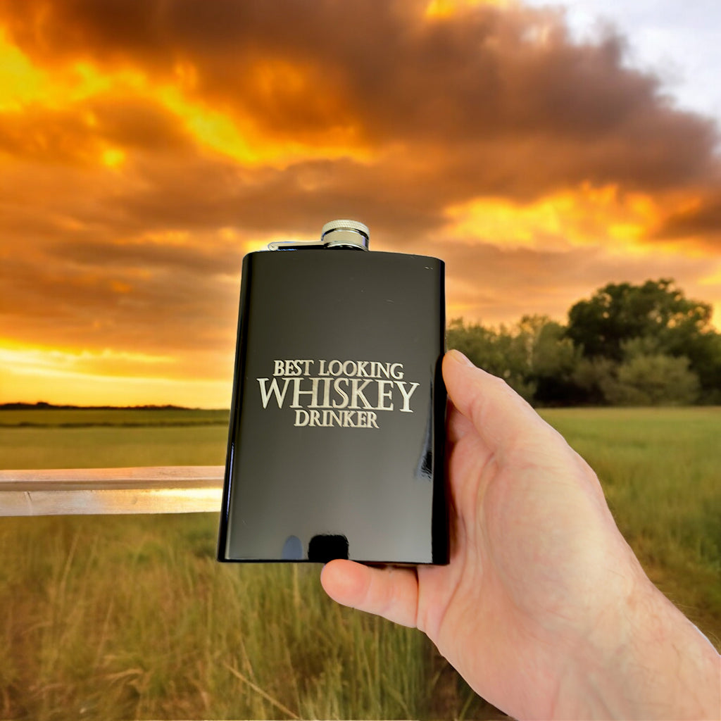 8oz BLACK Best Looking Whiskey Drinker Flask