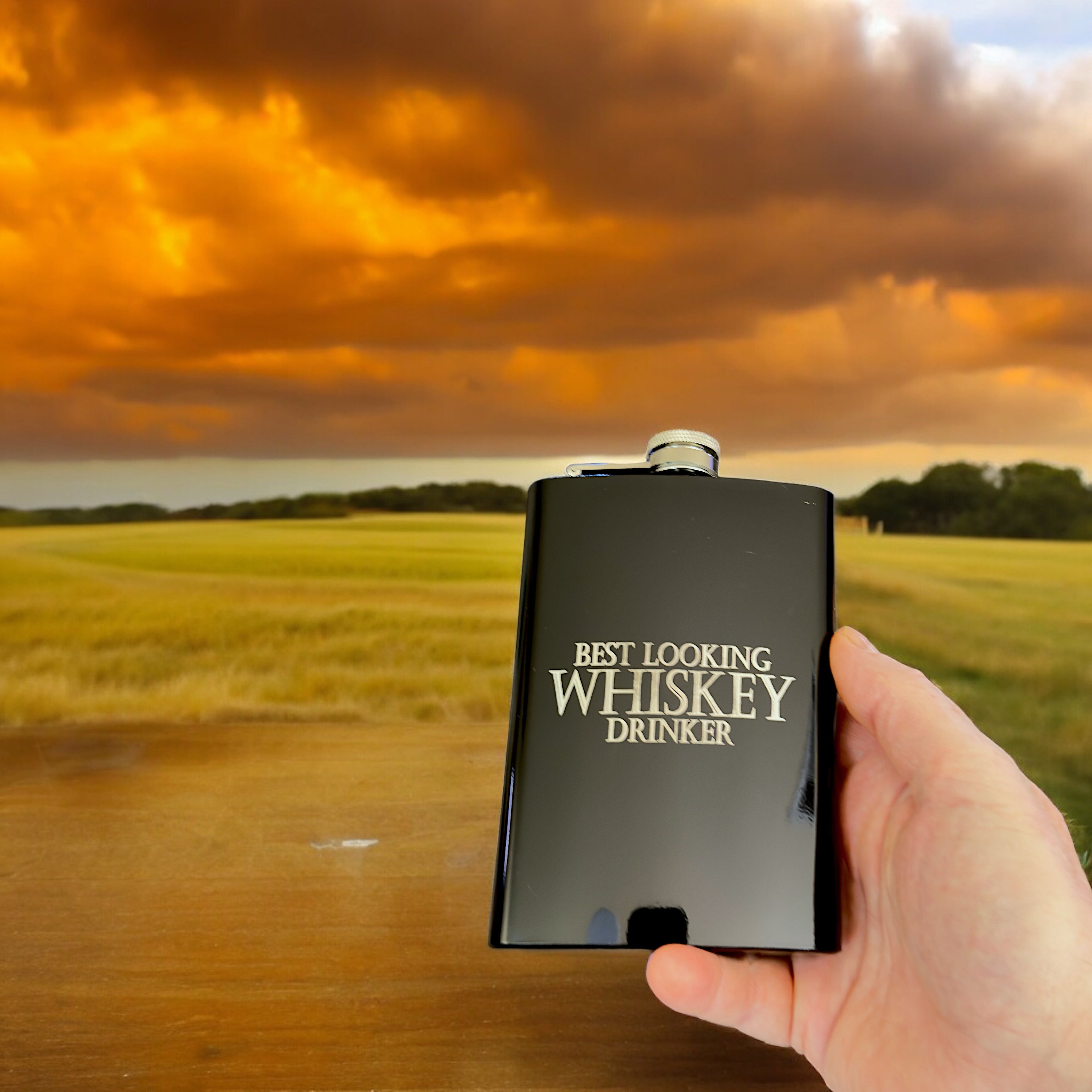 8oz BLACK Best Looking Whiskey Drinker Flask