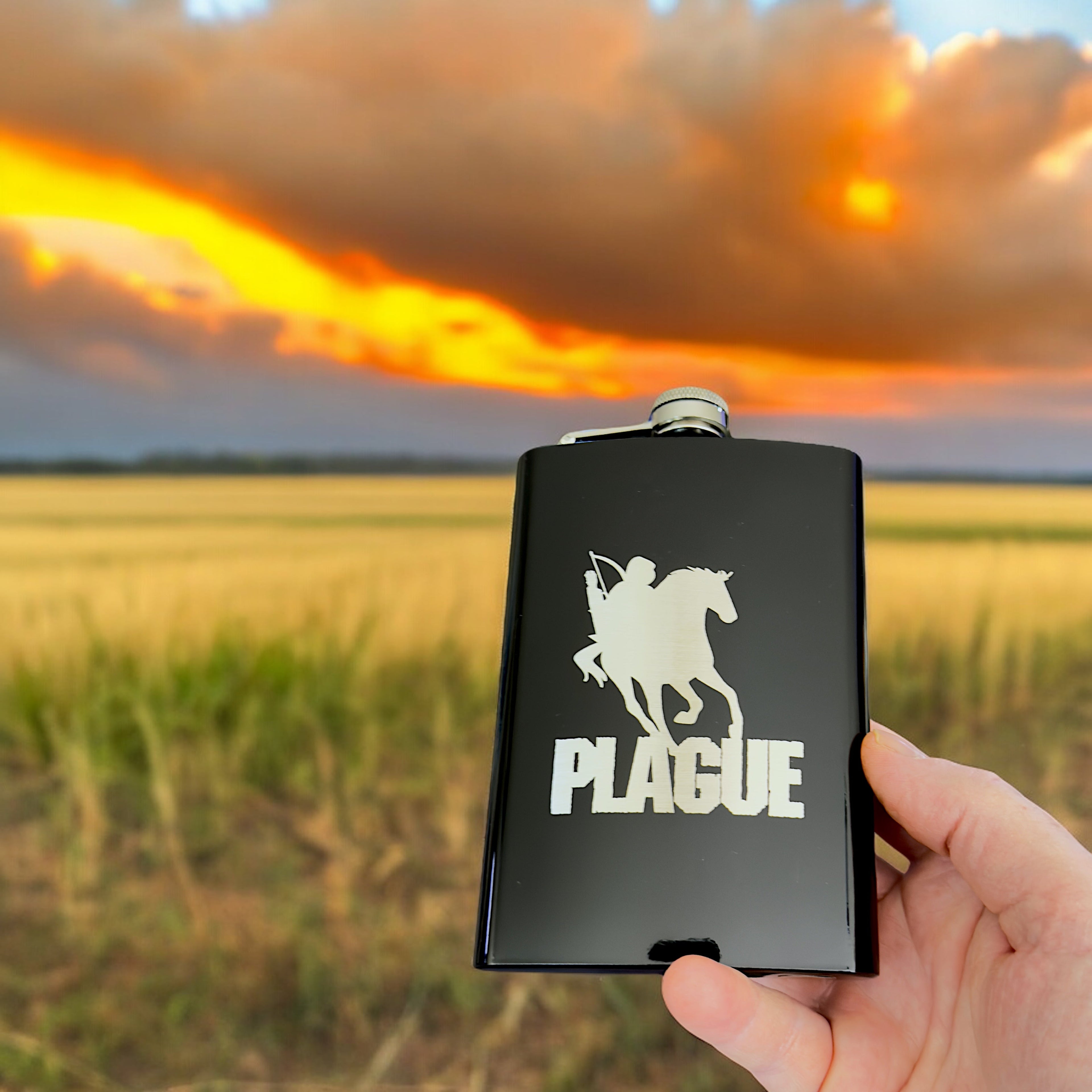 8oz BLACK Plague Four Horsemen of the Apocalypse Flask