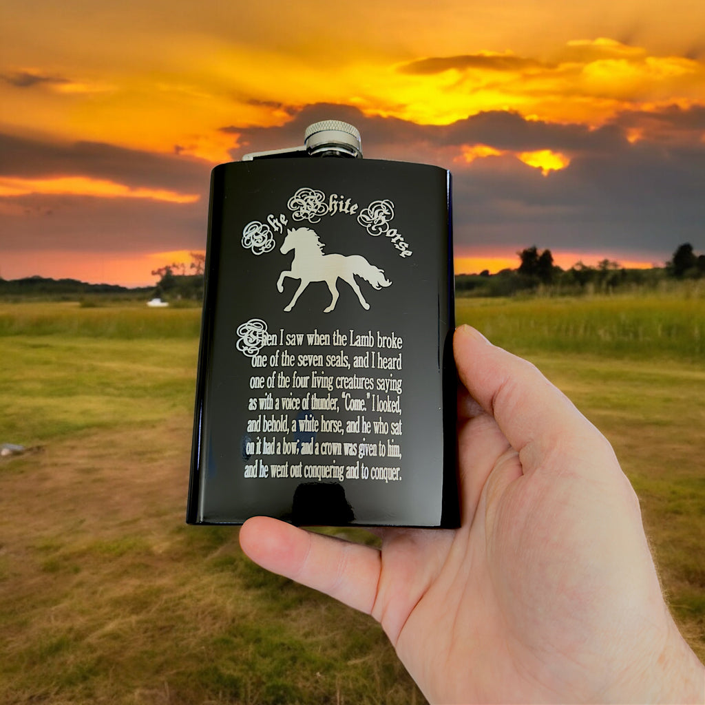 8oz BLACK The White Horse Four Horsemen of the Apocalypse Flask