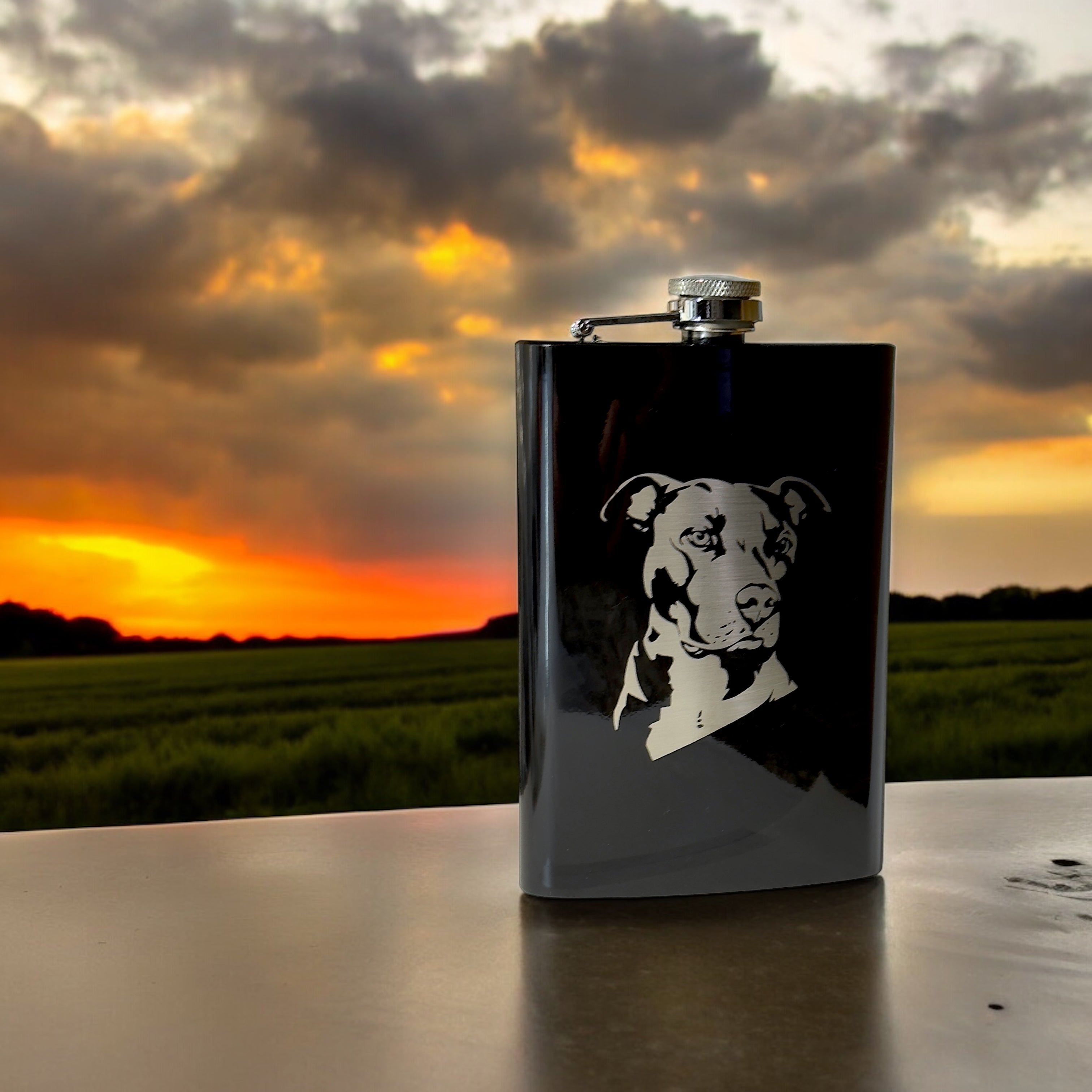 8oz Pit bull Black Flask