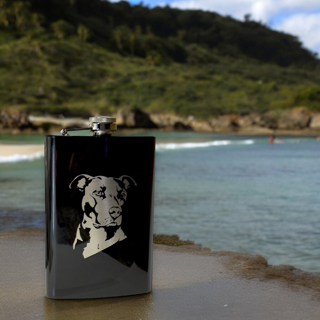 8oz Pit bull Black Flask