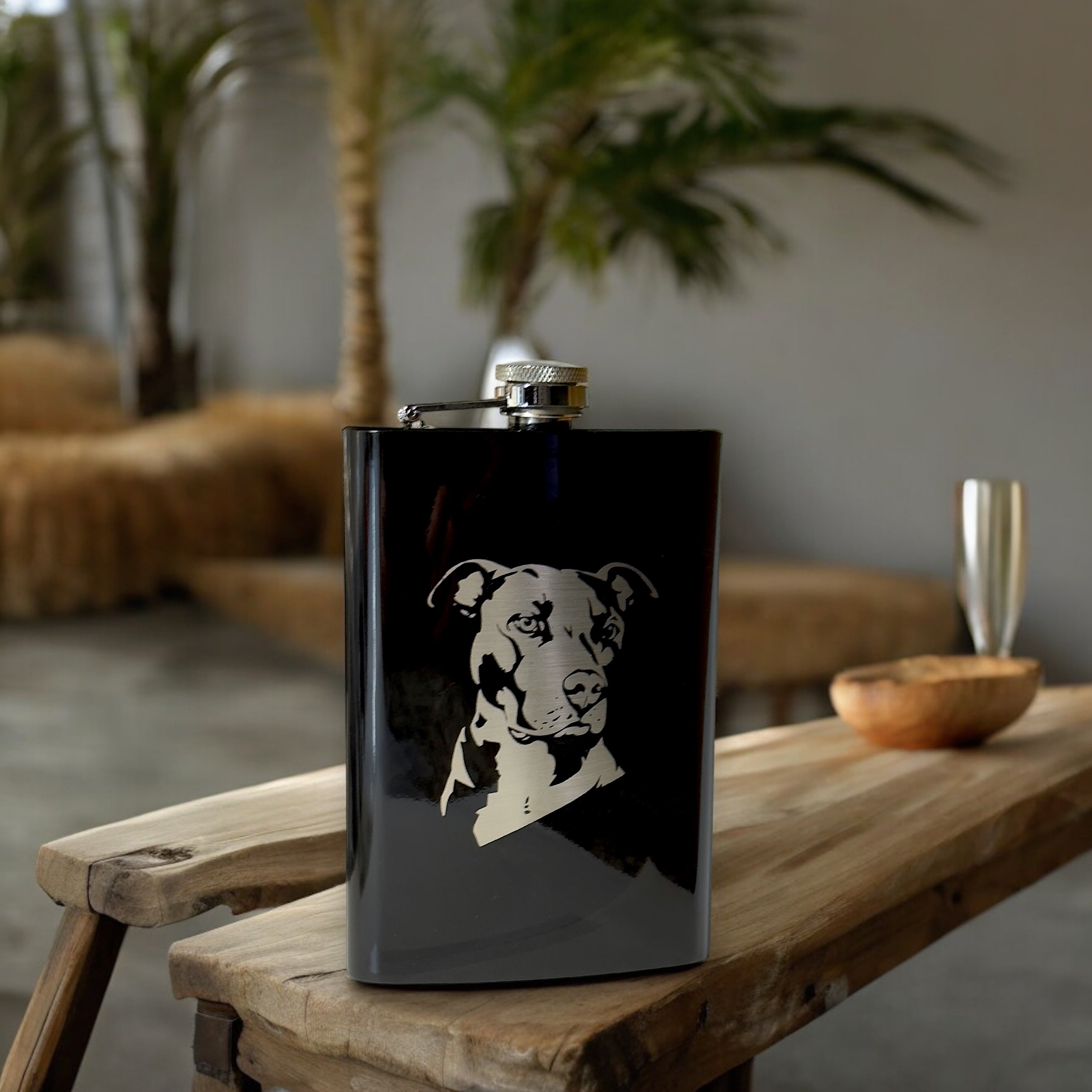8oz Pit bull Black Flask