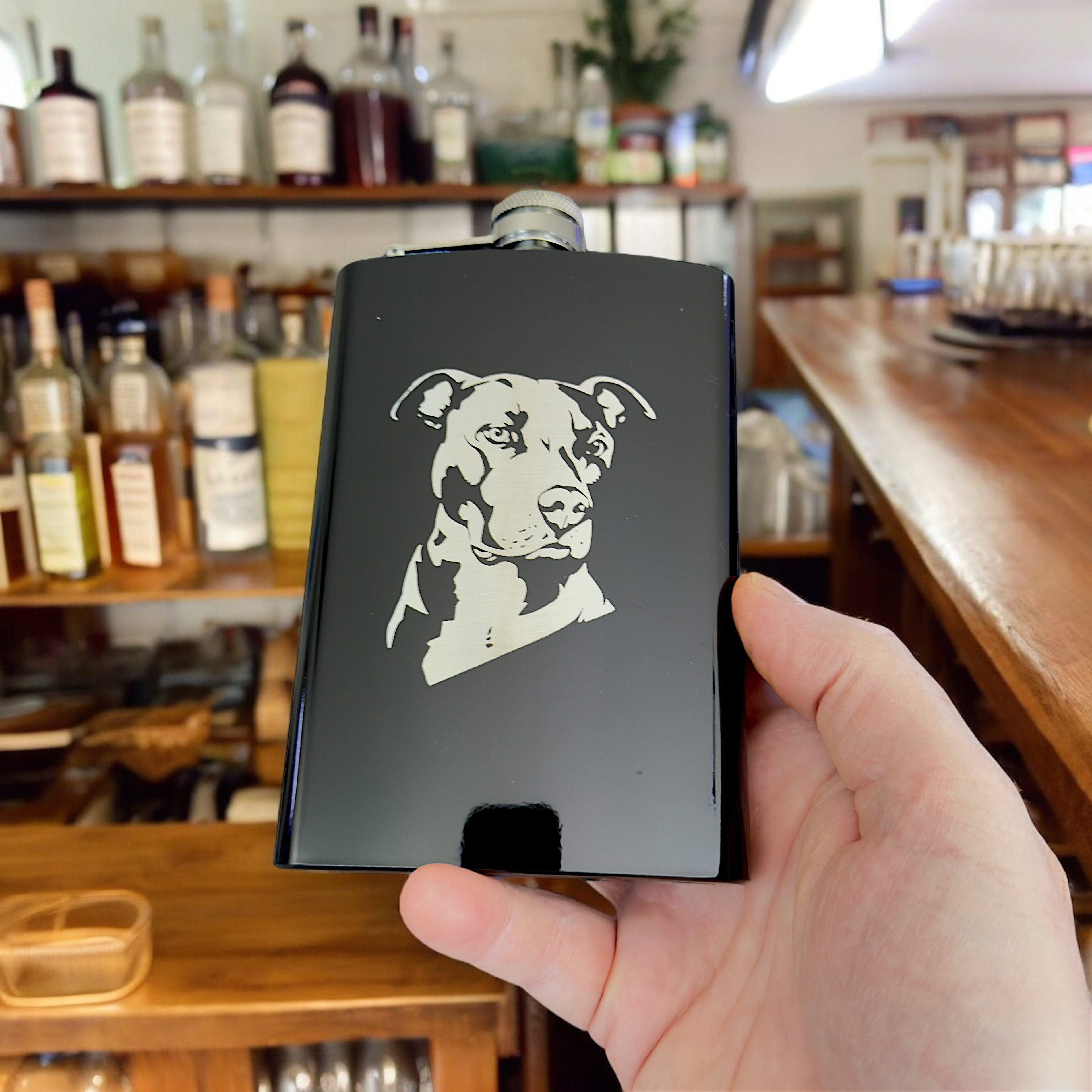 8oz Pit bull Black Flask