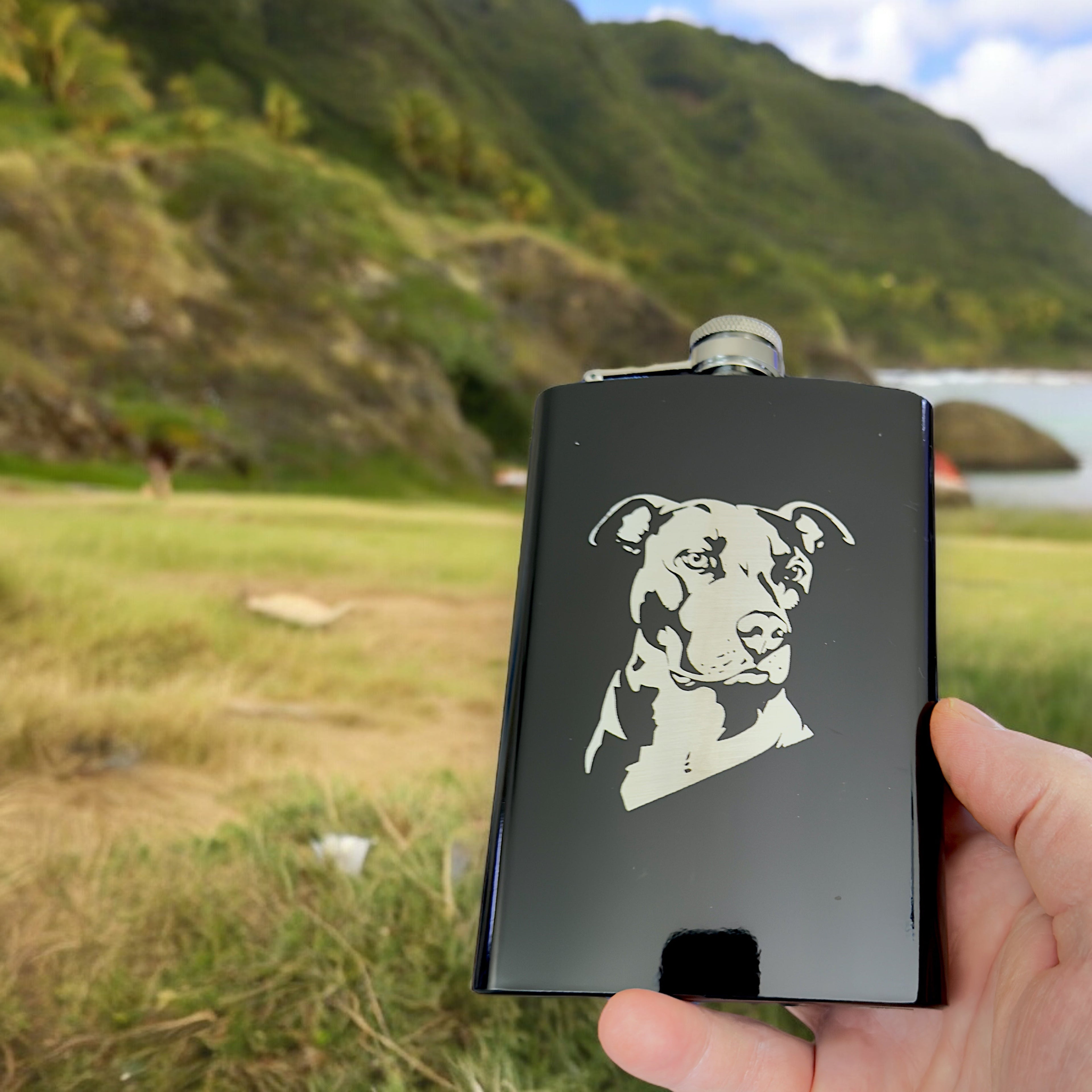 8oz Pit bull Black Flask
