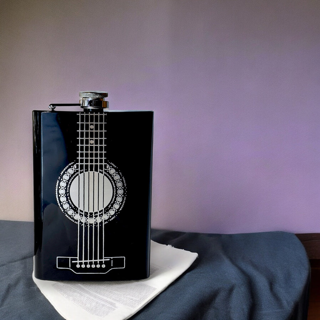 8oz BLACK Acoustic Guitar Flask