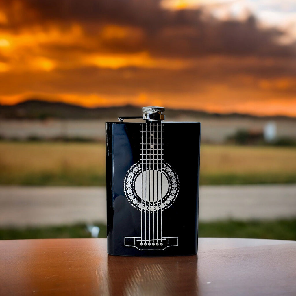 8oz BLACK Acoustic Guitar Flask
