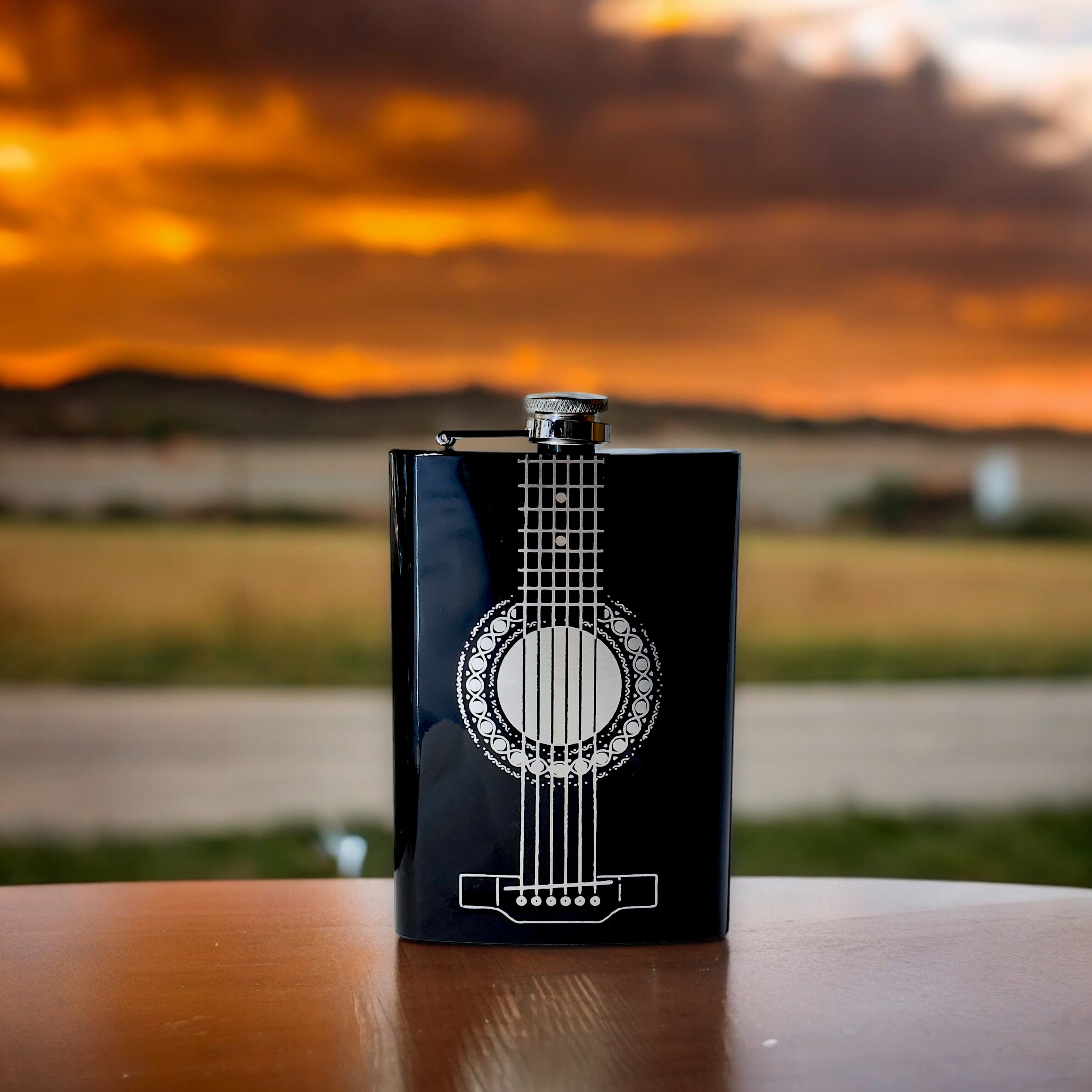 8oz BLACK Acoustic Guitar Flask