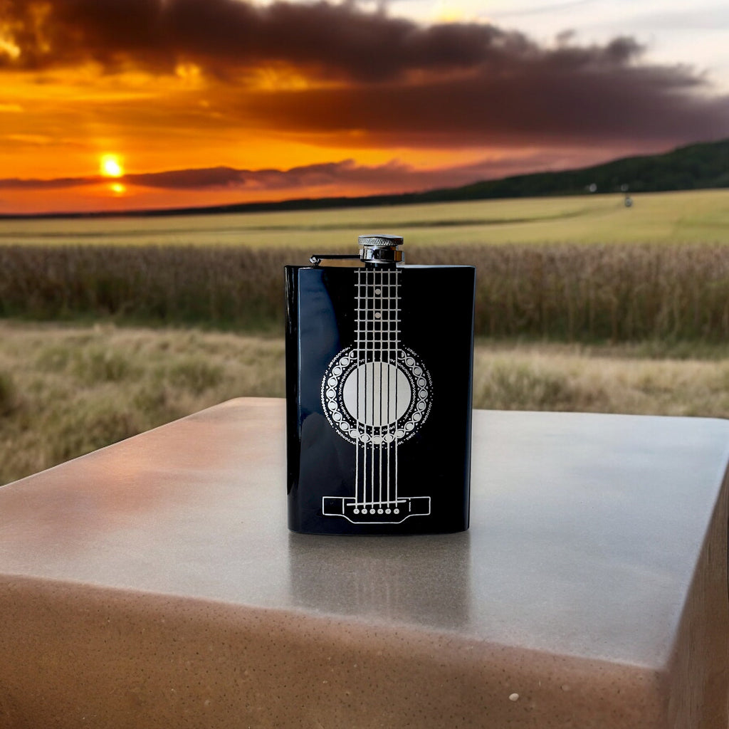 8oz BLACK Acoustic Guitar Flask