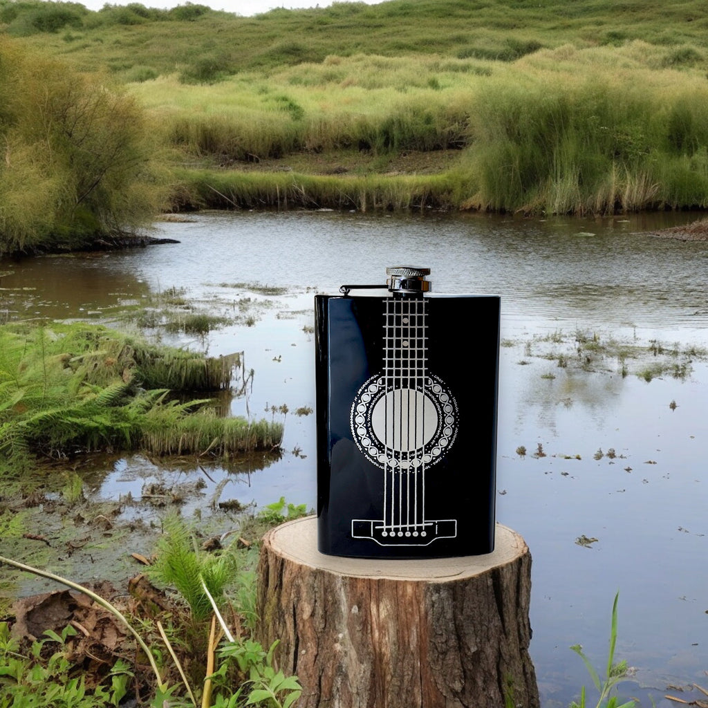 8oz BLACK Acoustic Guitar Flask