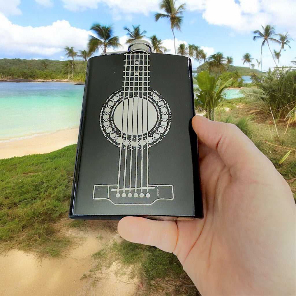 8oz BLACK Acoustic Guitar Flask