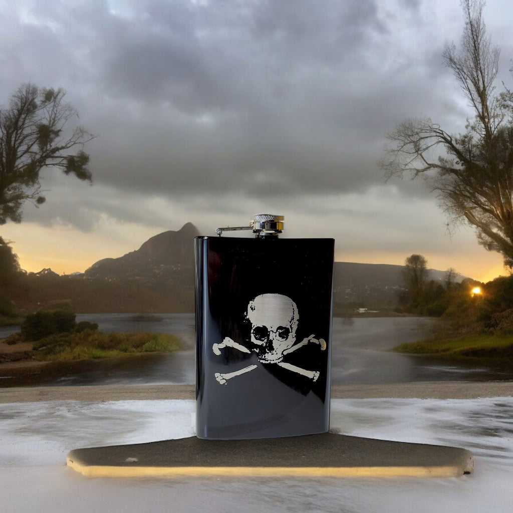 8oz Skull and Crossbones Black Flask