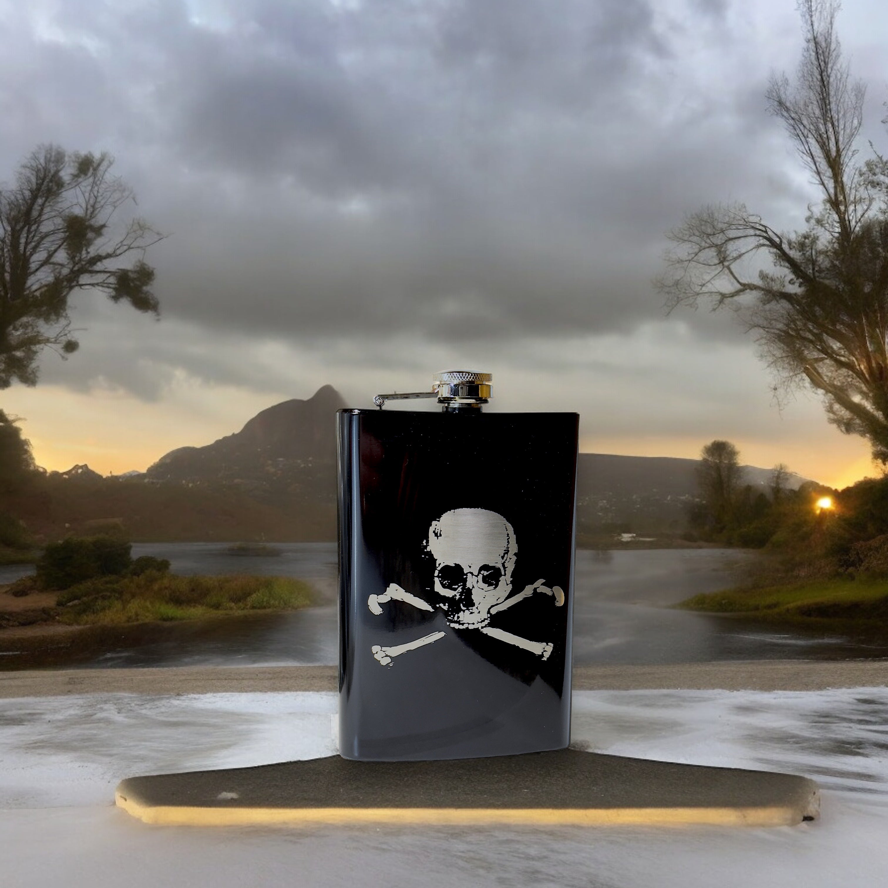 8oz Skull and Crossbones Black Flask