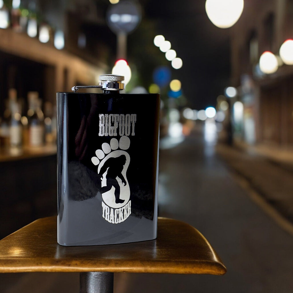 8oz BLACK Bigfoot Tracker Flask