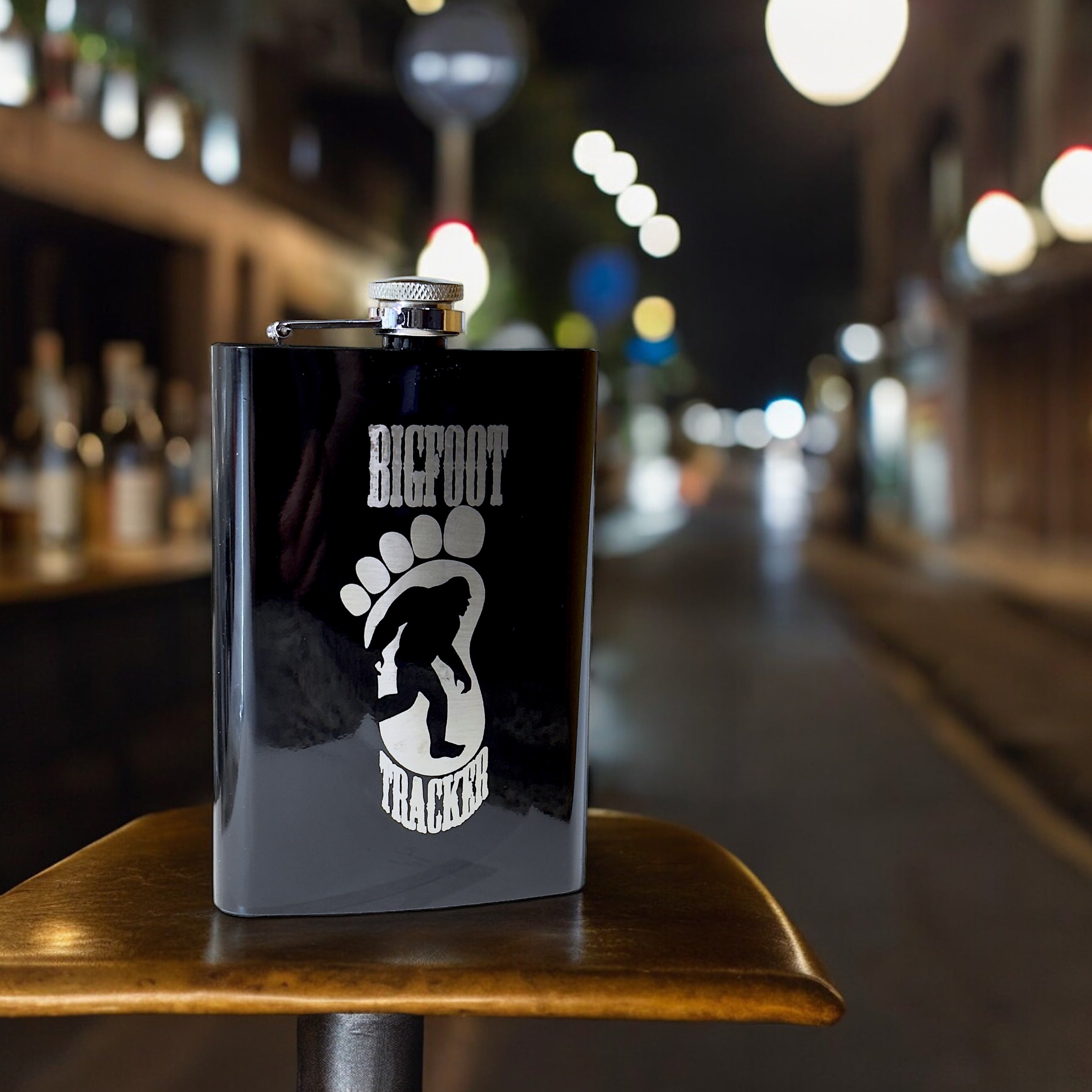 8oz BLACK Bigfoot Tracker Flask