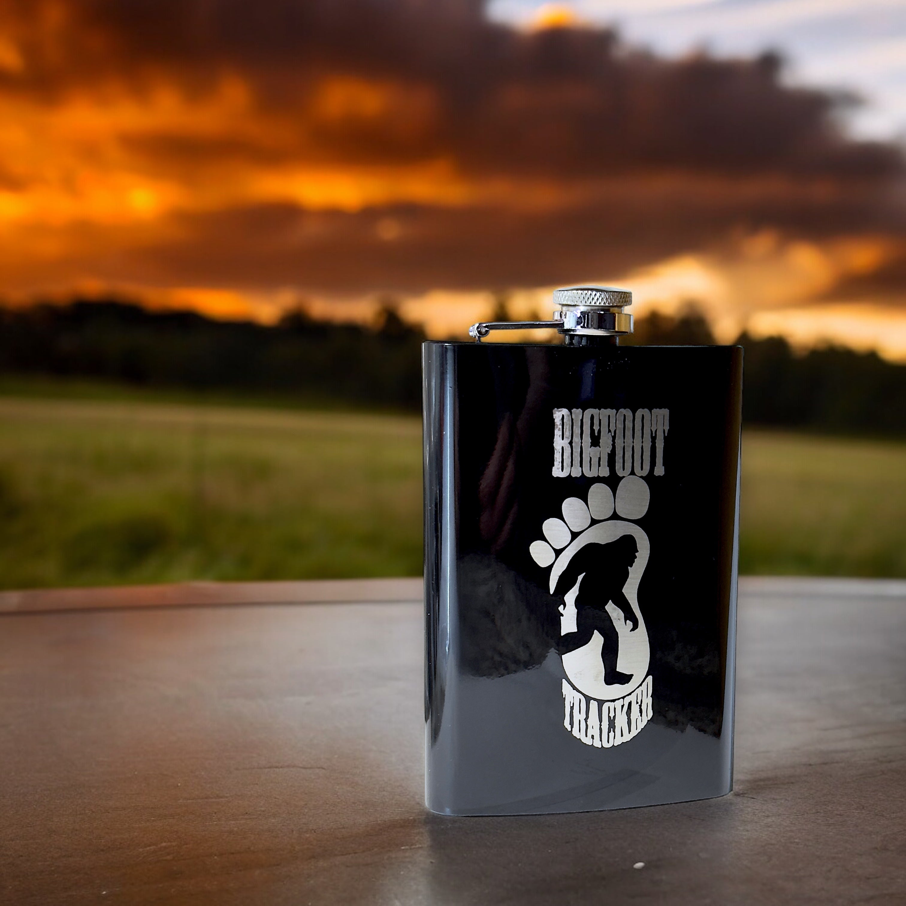 8oz BLACK Bigfoot Tracker Flask