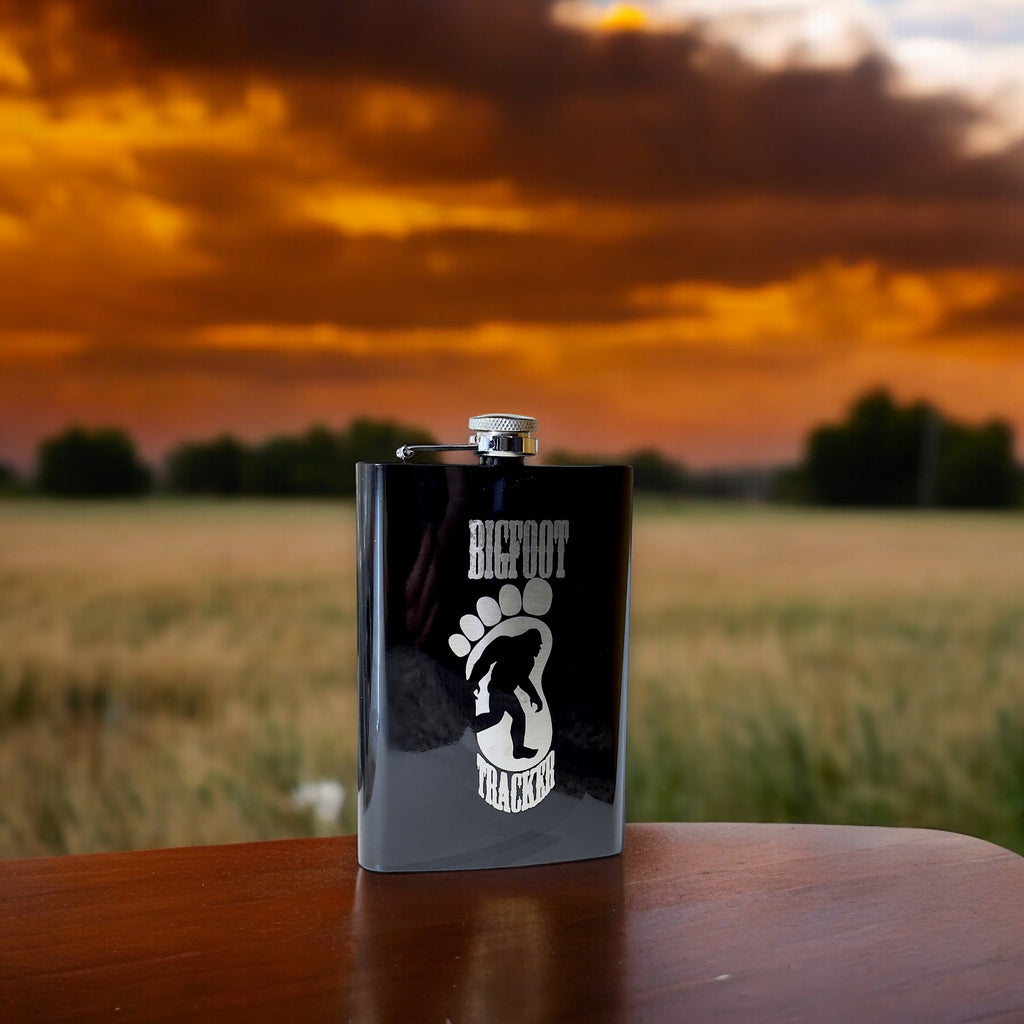 8oz BLACK Bigfoot Tracker Flask