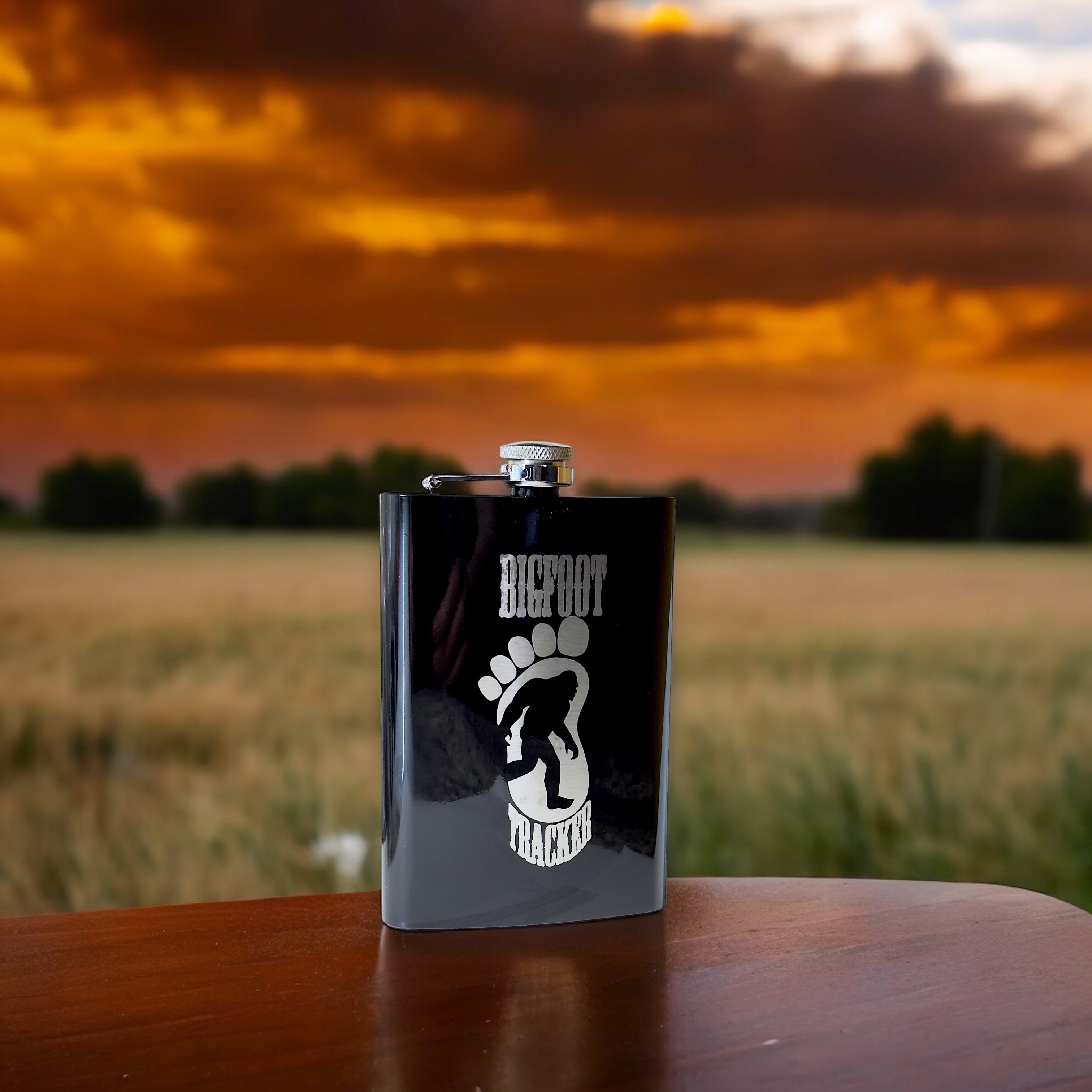 8oz BLACK Bigfoot Tracker Flask