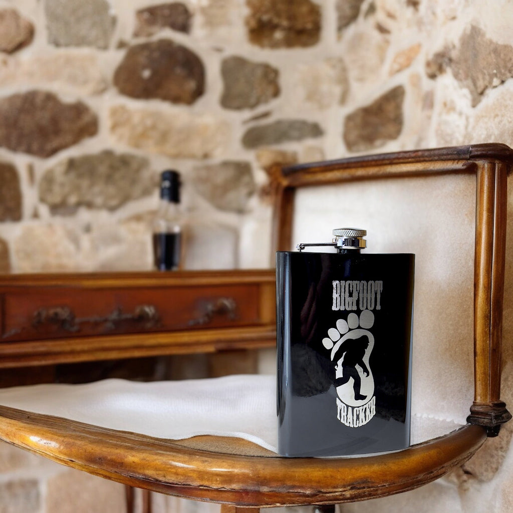 8oz BLACK Bigfoot Tracker Flask