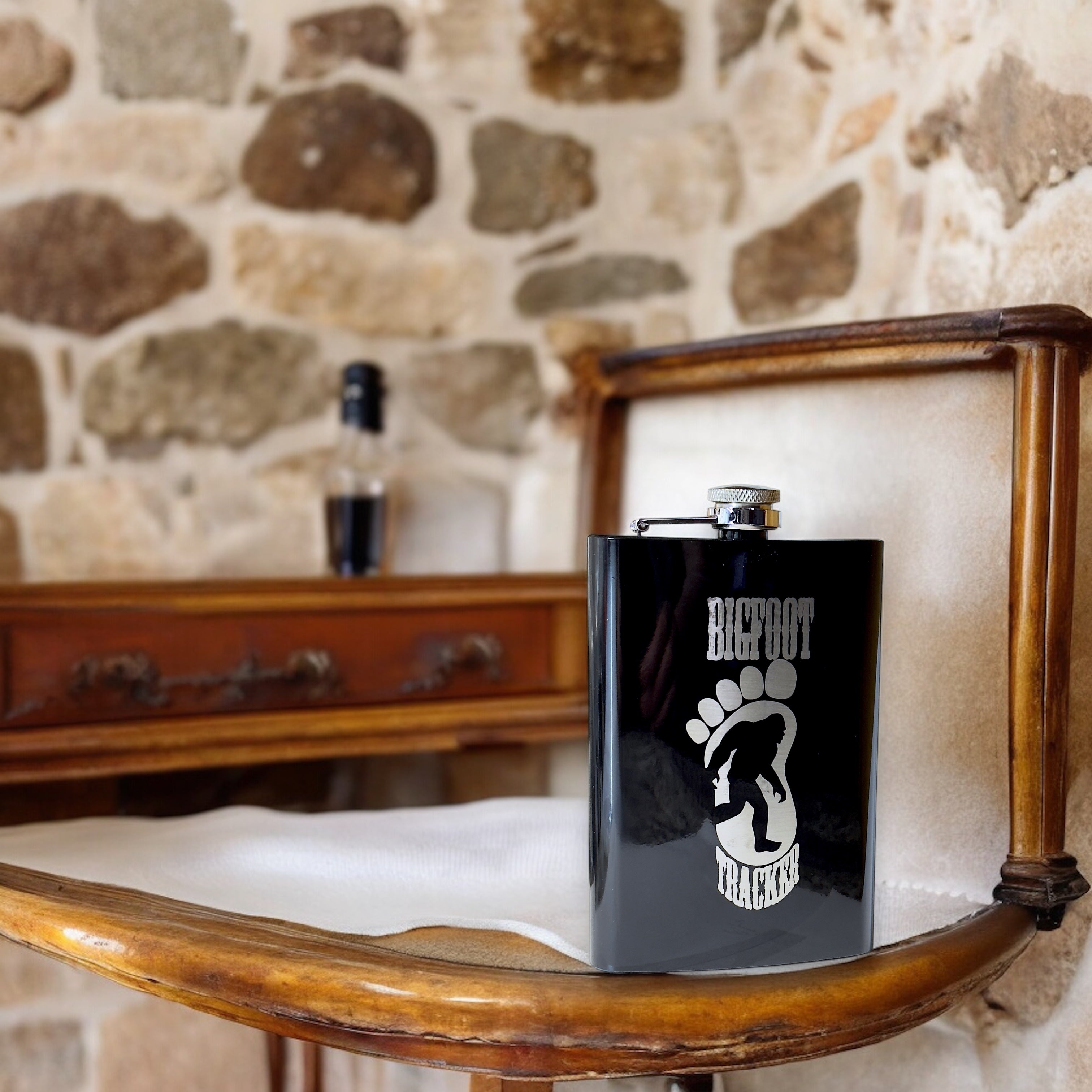 8oz BLACK Bigfoot Tracker Flask