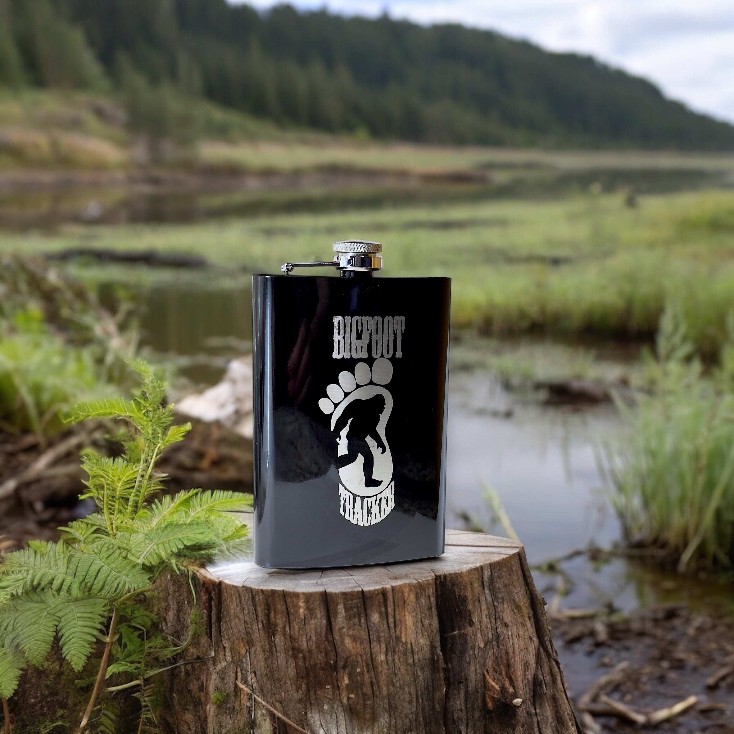 8oz BLACK Bigfoot Tracker Flask