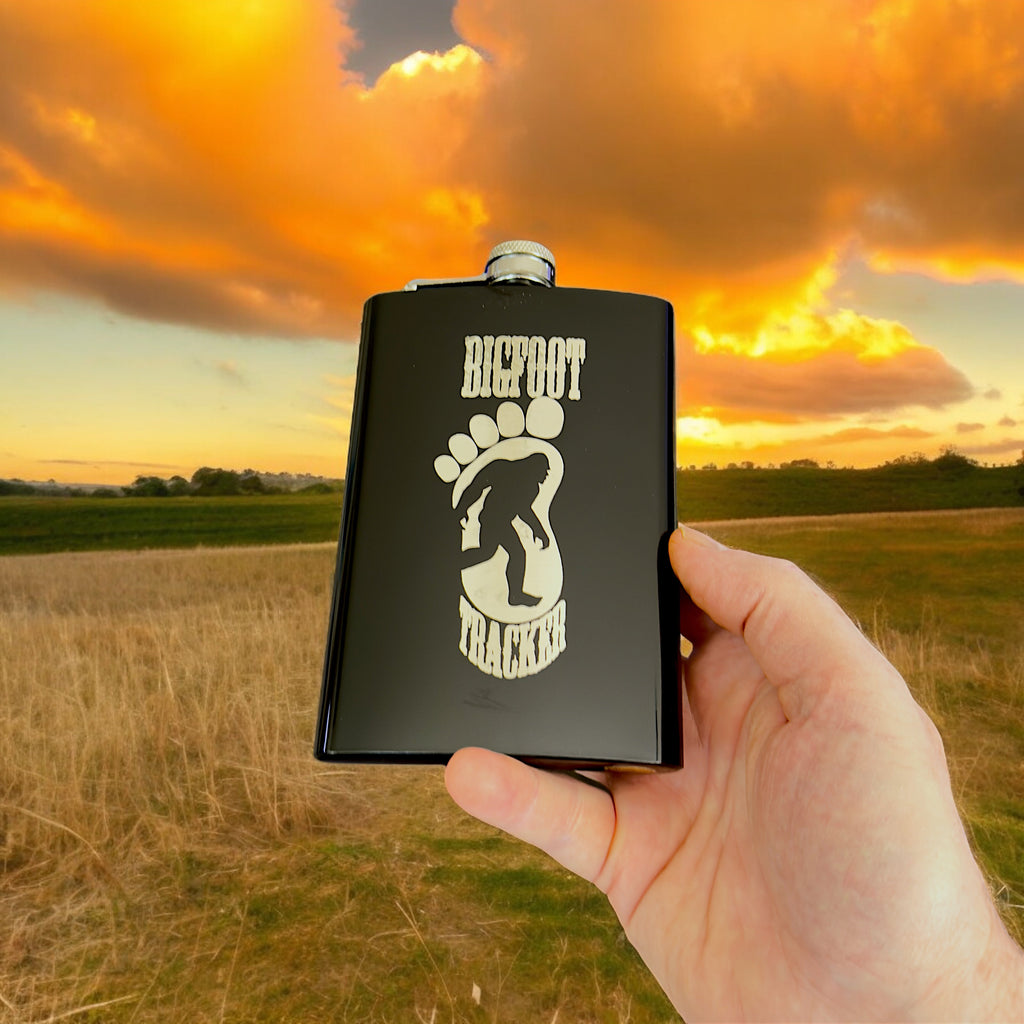8oz BLACK Bigfoot Tracker Flask