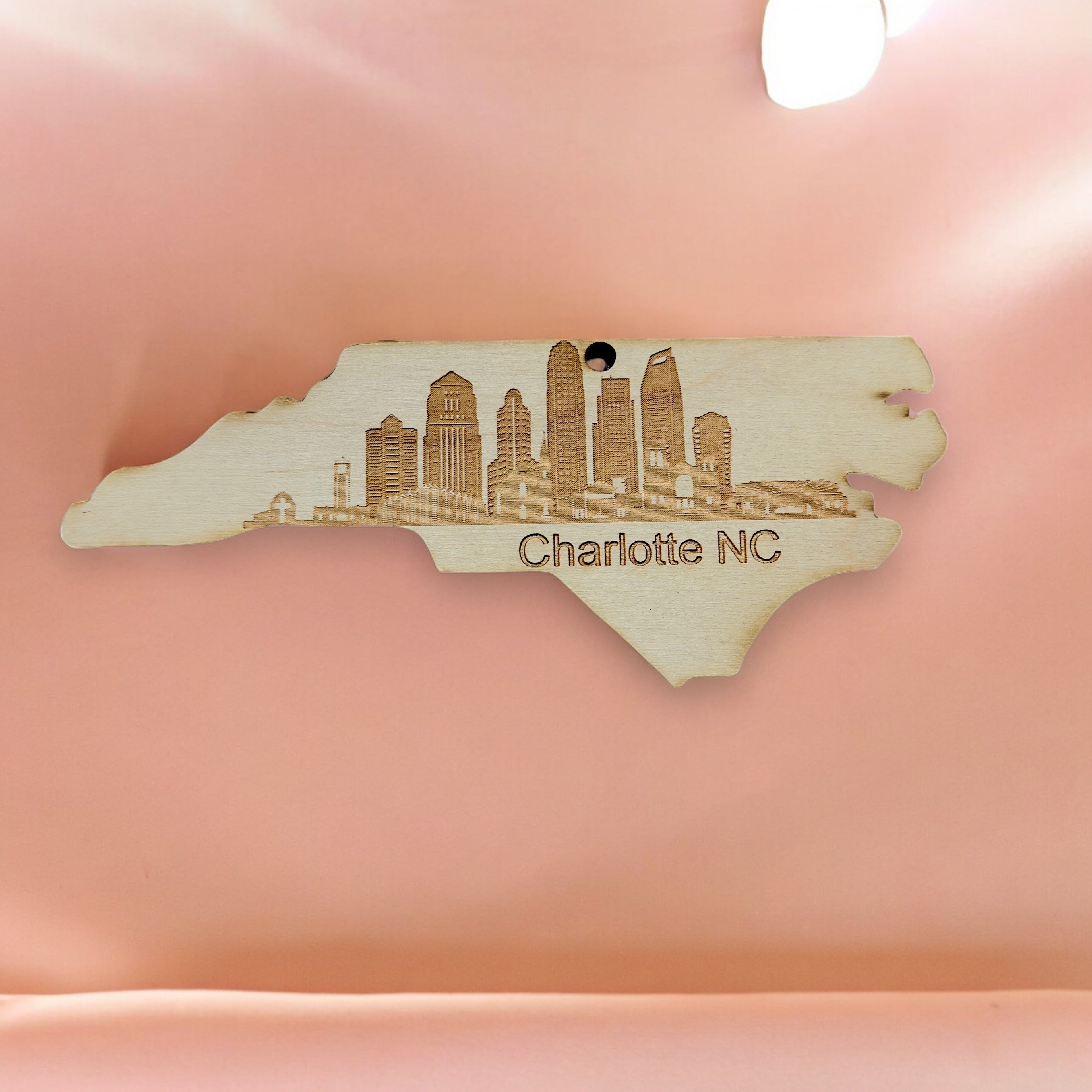 Ornament - Charlotte NC Skyline - Raw Wood Ornament