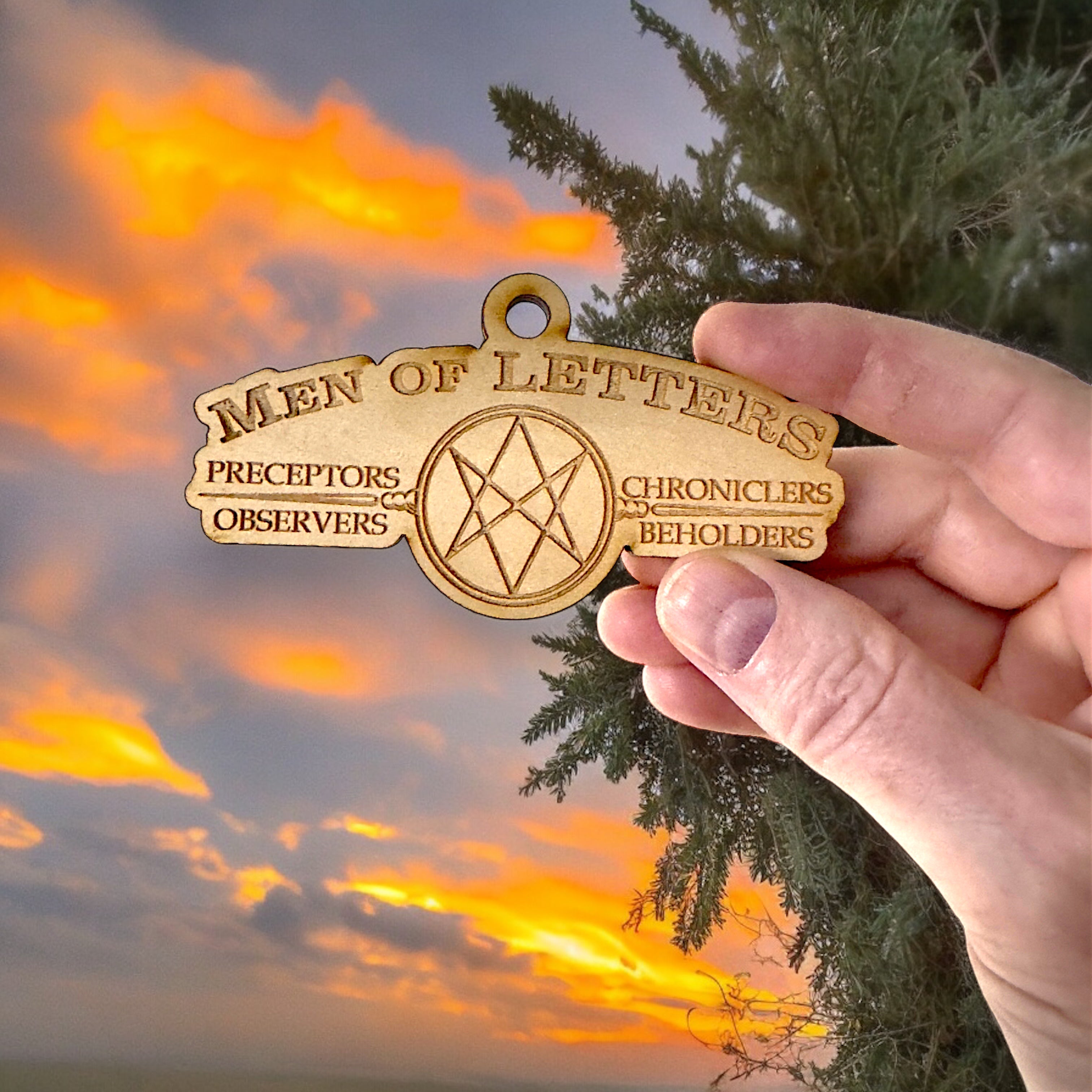Ornament - Men of Letters - Raw Wood 4x2in