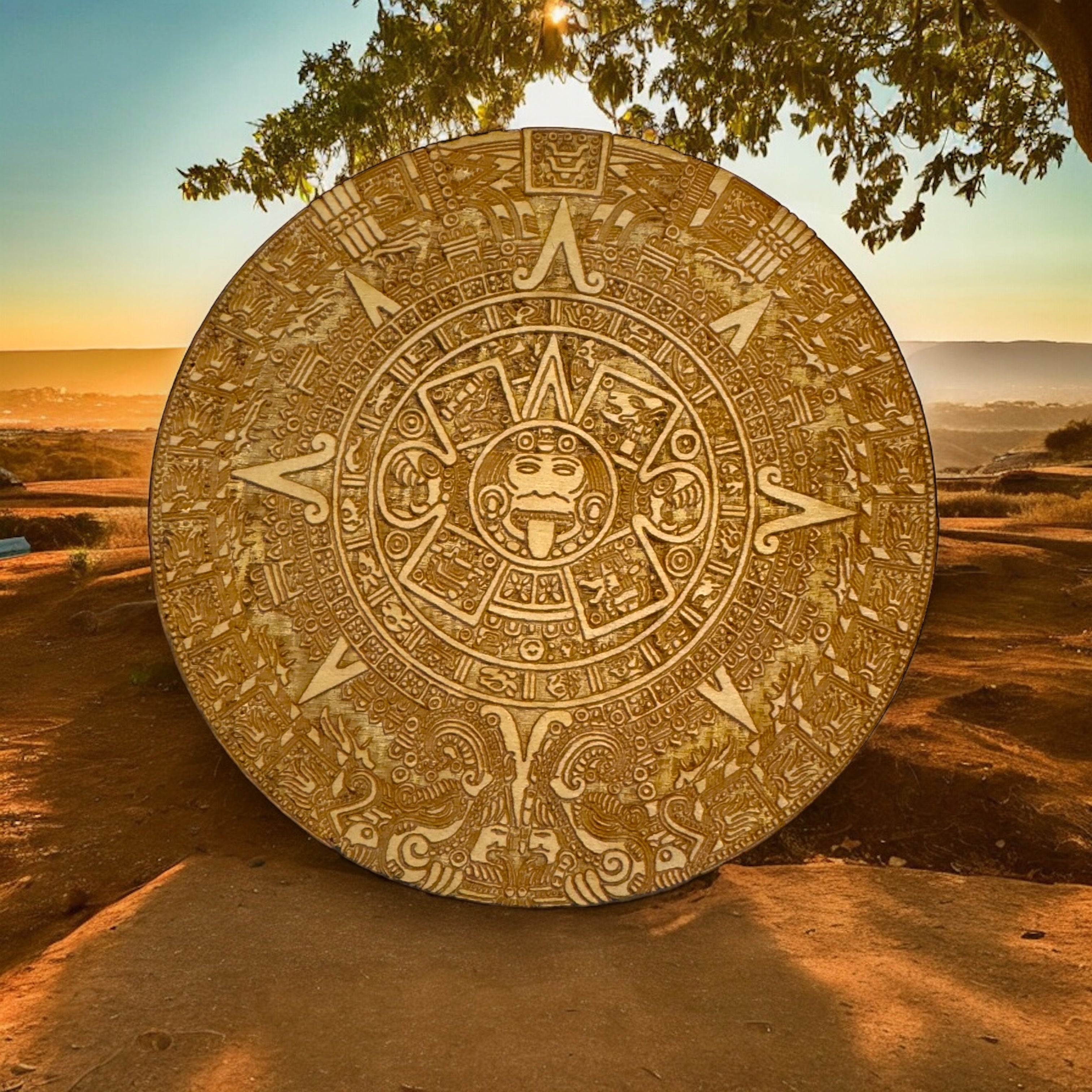 Aztec Mayan Calendar Wood Coaster/Disc qty 1