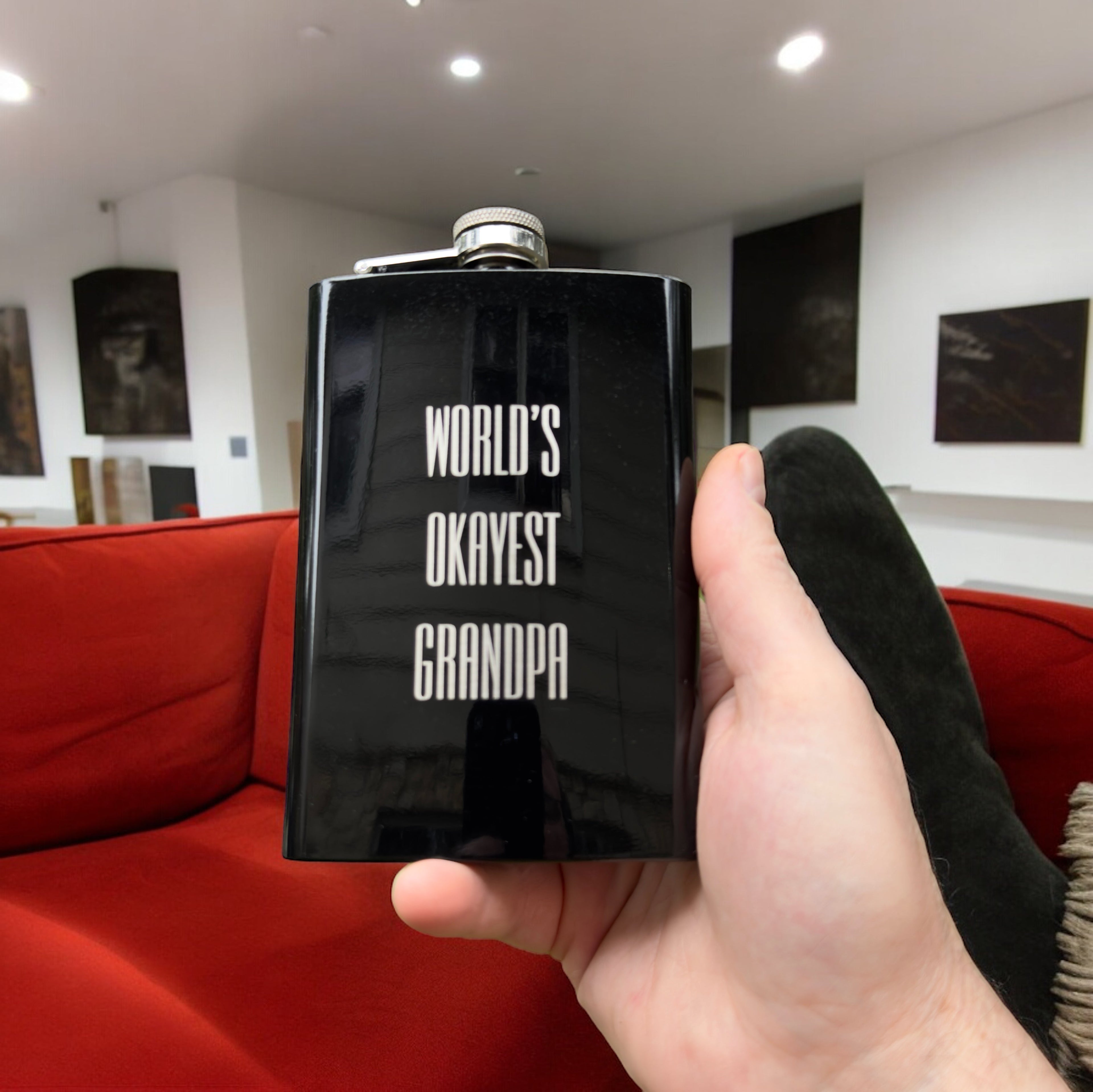 8oz BLACK World's Okayest Grandpa Flask
