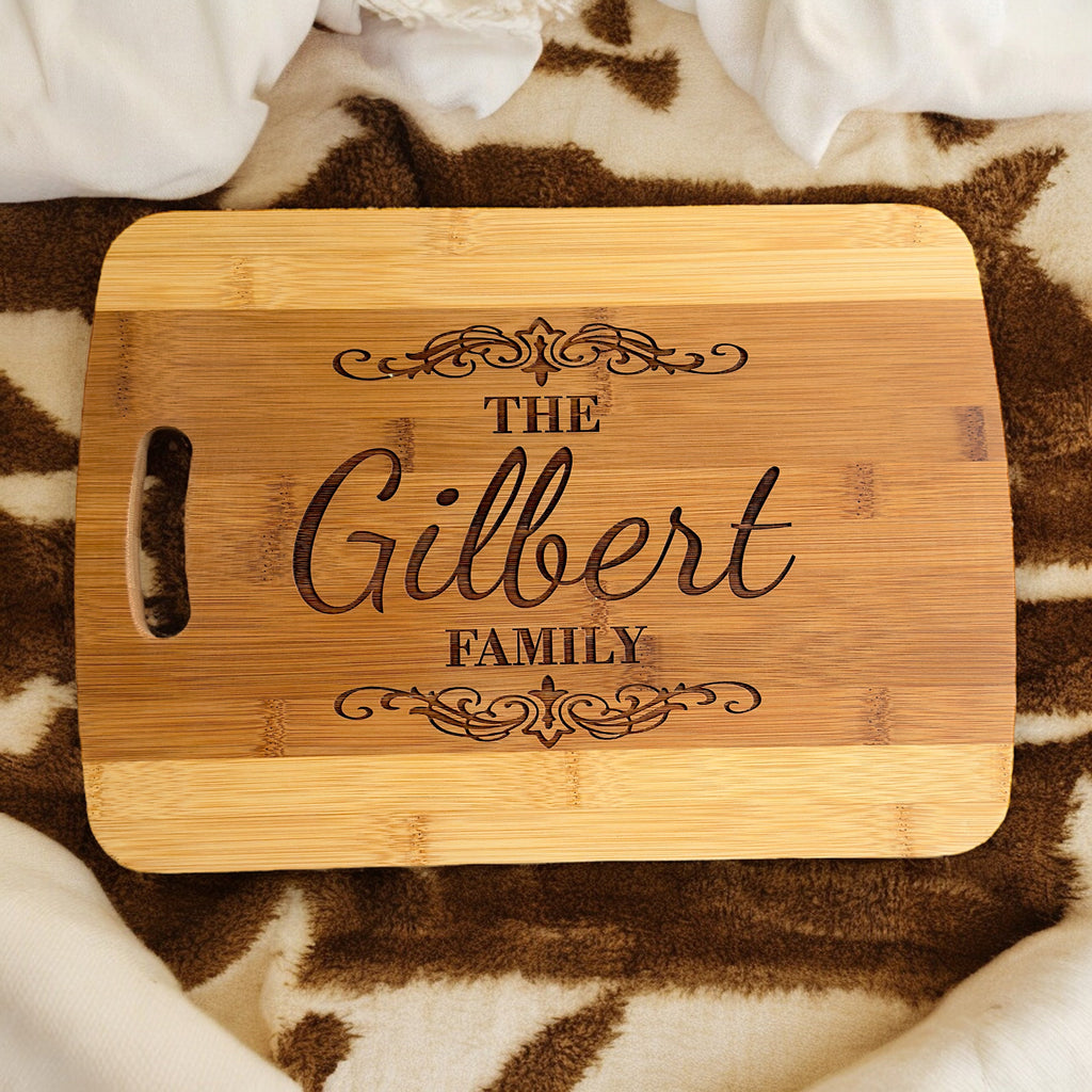 Bamboo - PERSONALIZED Last Name Cutting Board 14''x9.5''x.5'' Best Wedding, Housewarming, Anniversary, Birthday, Christmas Gift Idea For Friends, Couples, Family, Mom, Dad