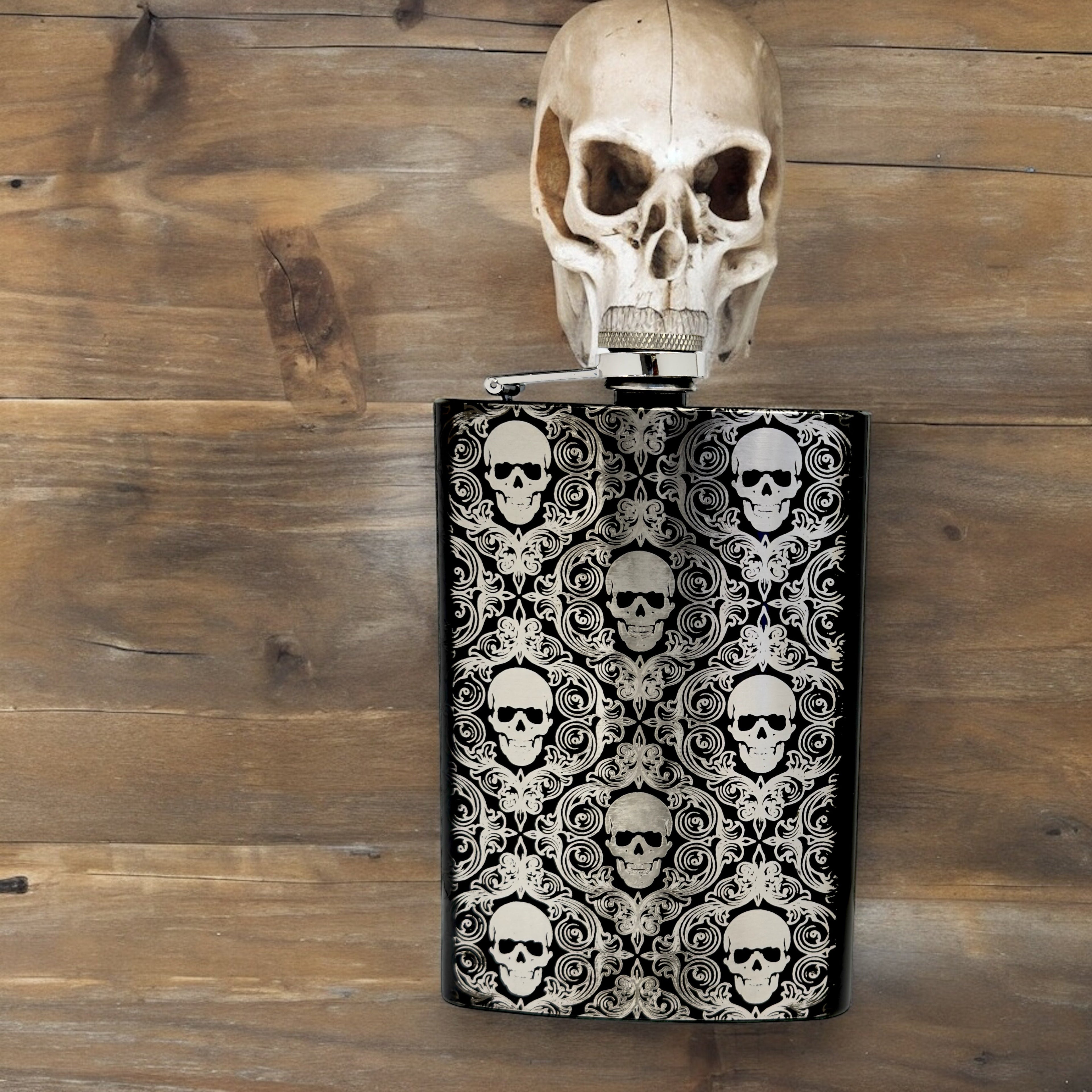 8oz BLACK Gothic Baroque Flask