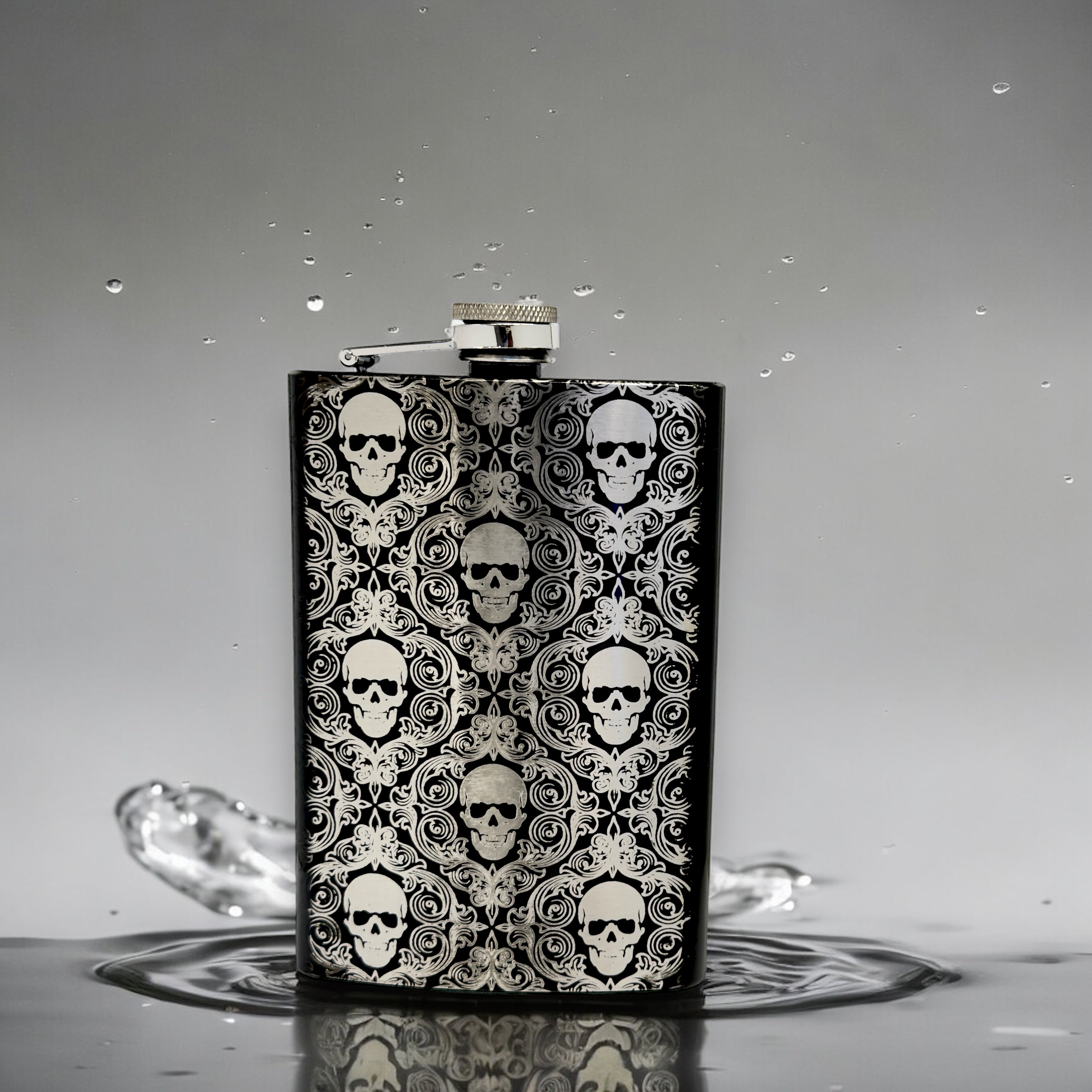 8oz BLACK Gothic Baroque Flask