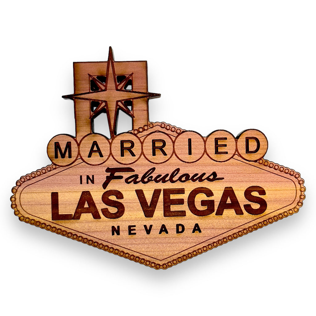 Cedar Ornament - Married in Las Vegas - Raw Cedar 3x3in