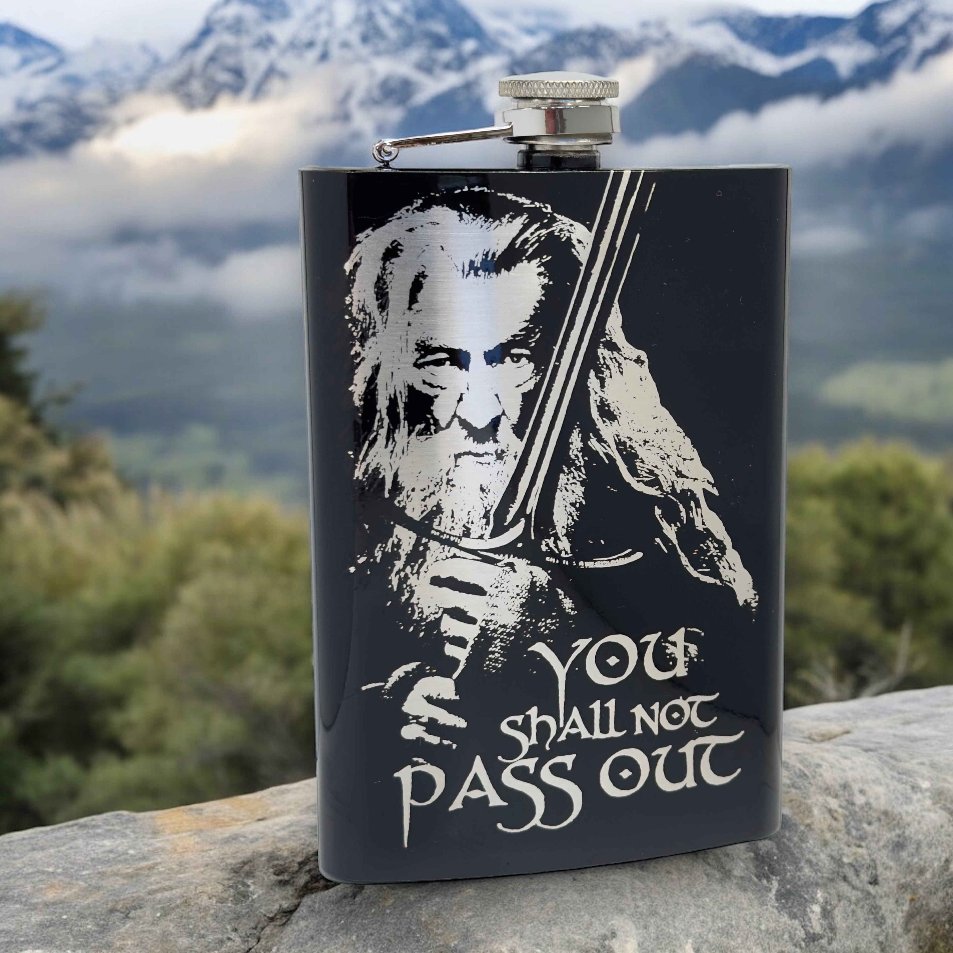 8oz BLACK You Shall Not Pass Out Flask