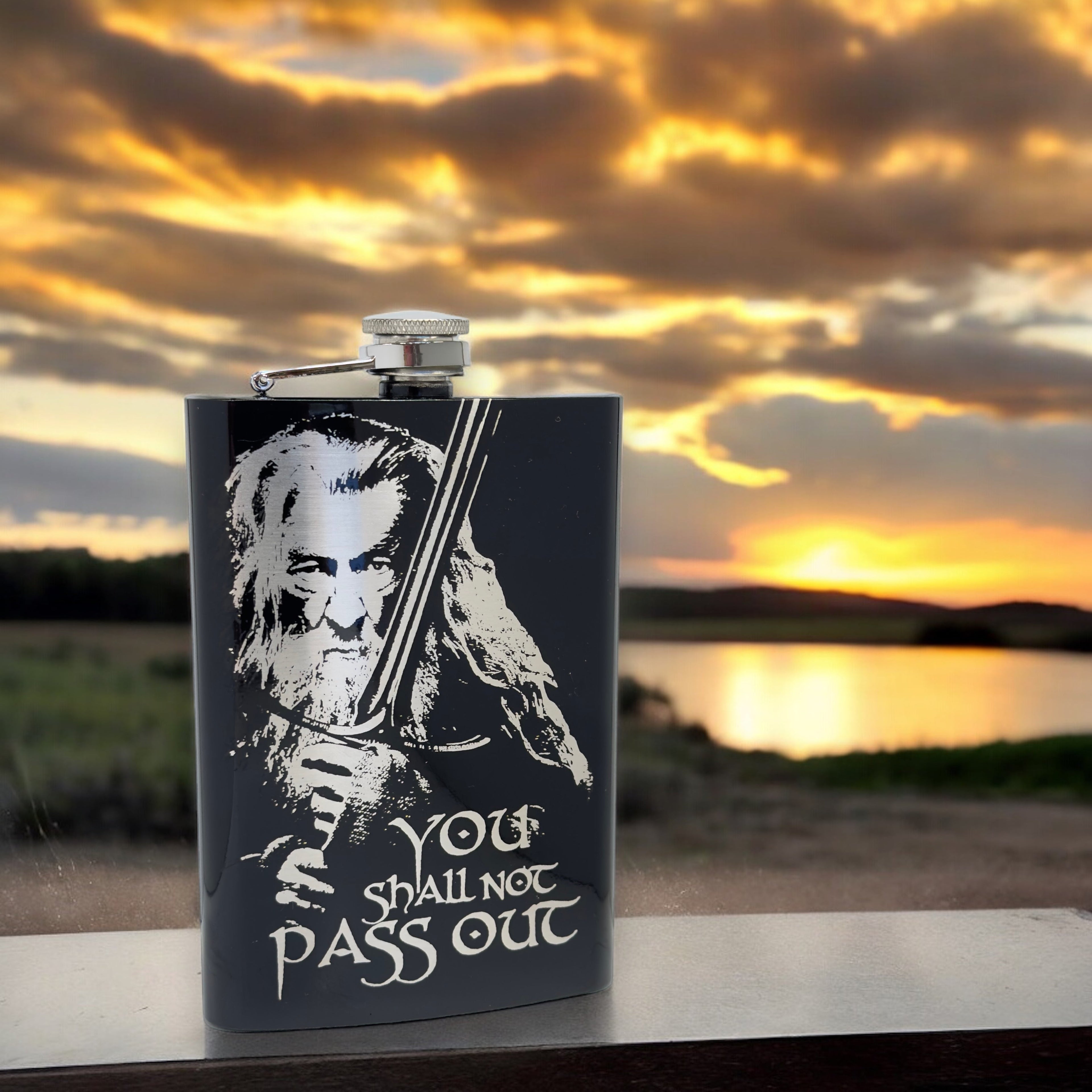 8oz BLACK You Shall Not Pass Out Flask