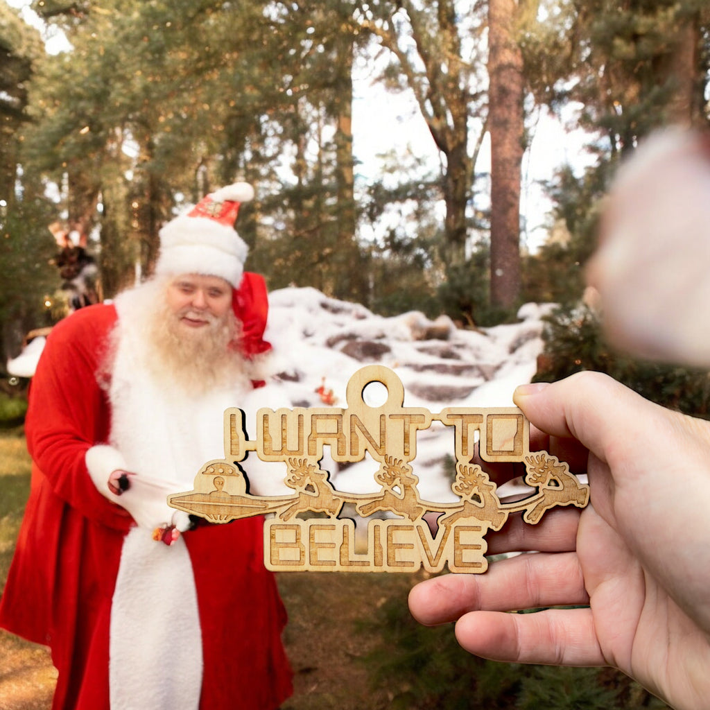 Ornament - I Want to Believe - Raw Wood 6x3in