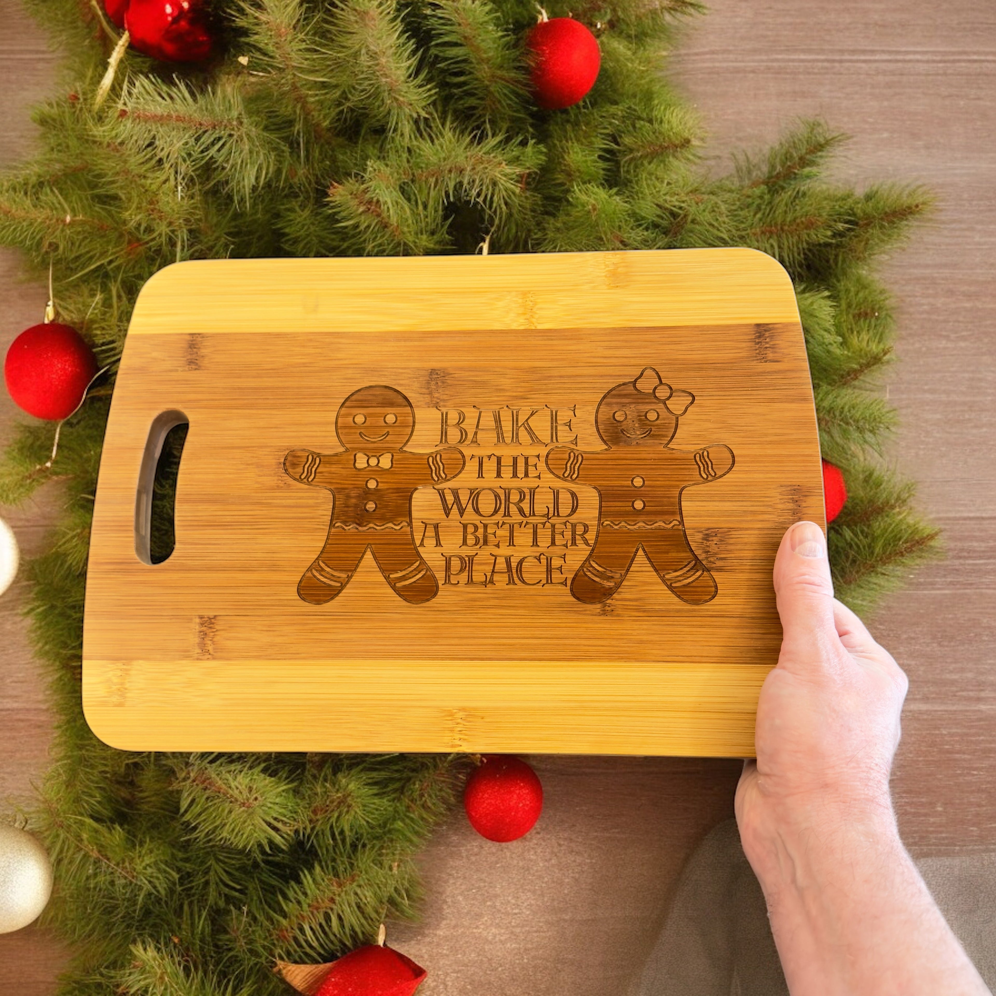 Bake the World a Better Place - Cutting Board 14''x9.5''x.5'' Bamboo