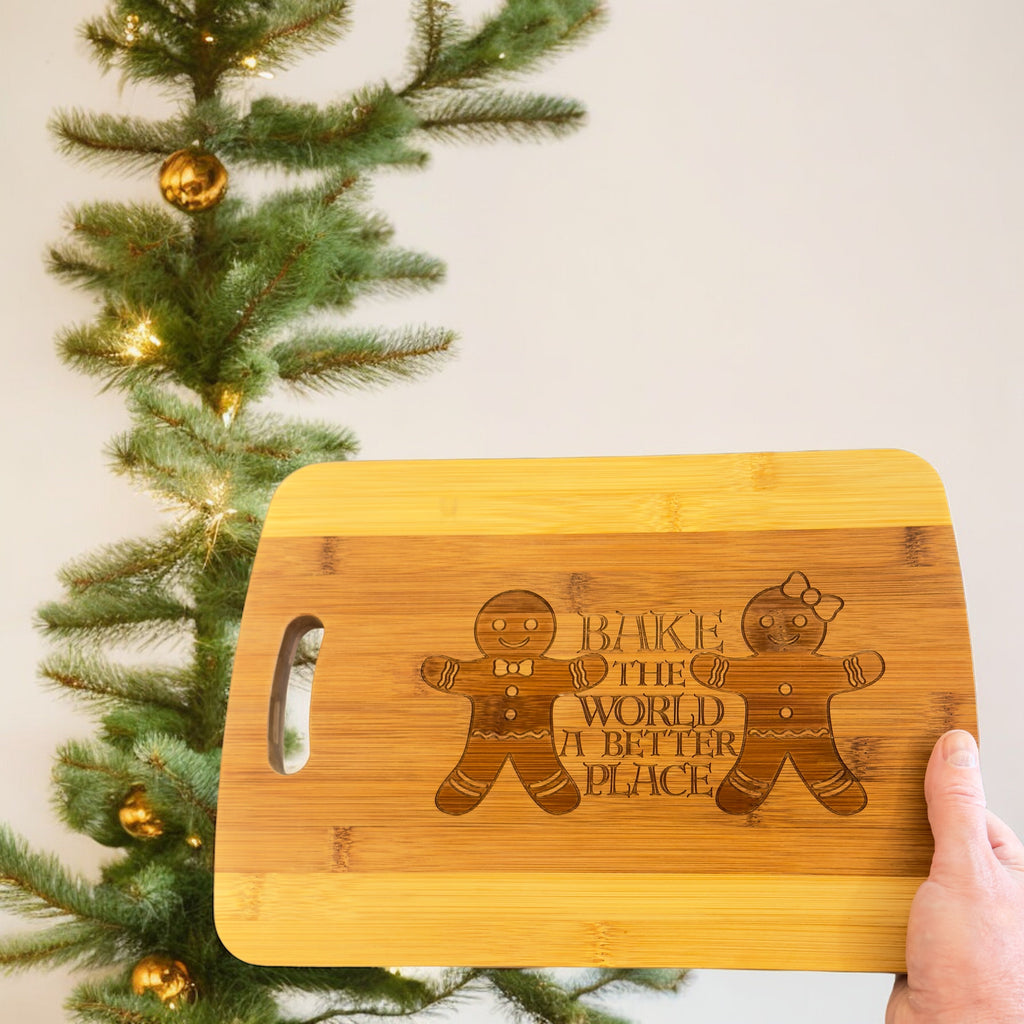 Bake the World a Better Place - Cutting Board 14''x9.5''x.5'' Bamboo