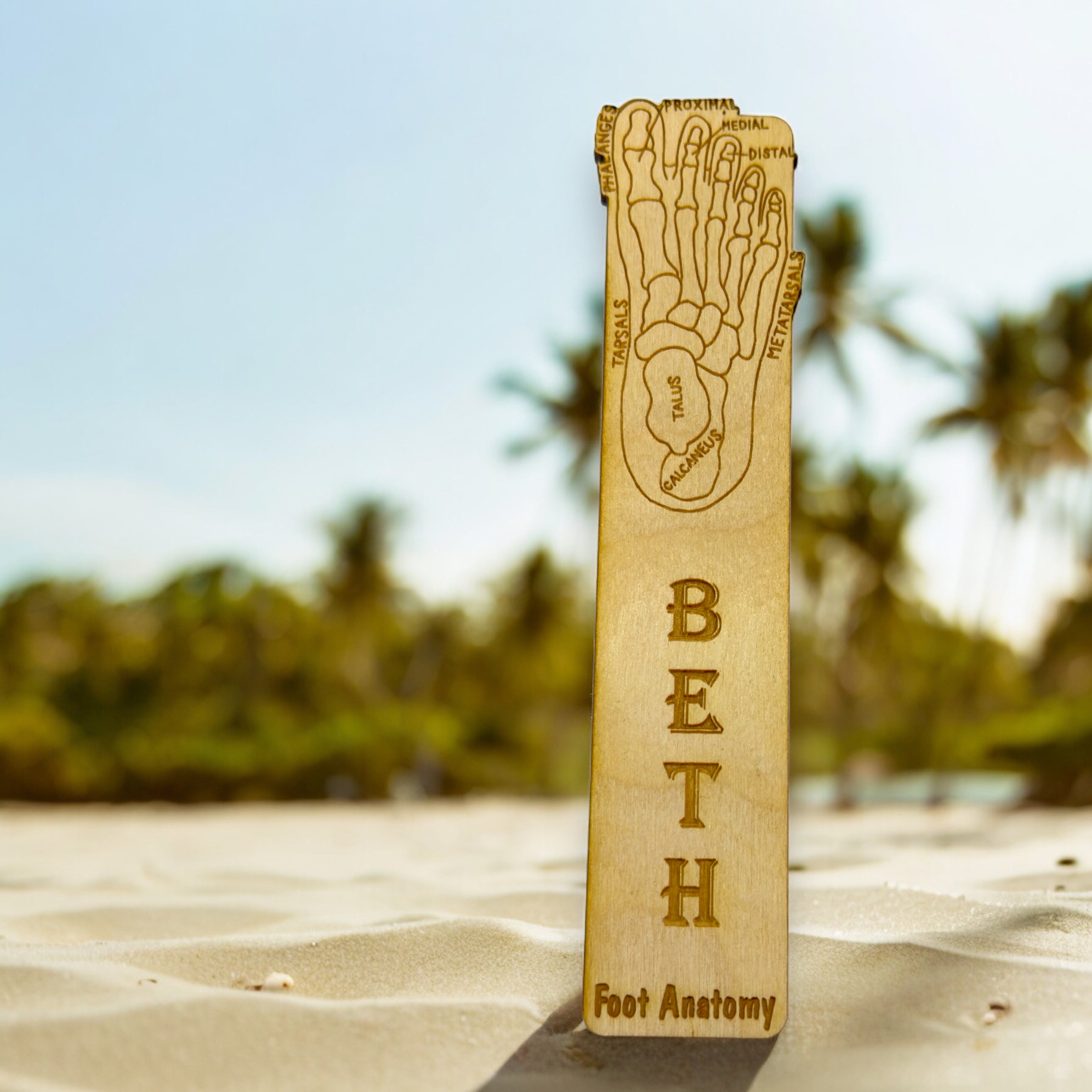 Bookmark - PERSONALIZED Foot Anotomy - Birch wood
