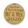 Ornament - 2026 Our First Christmas as Mr and Mrs - Raw Wood 3x3in