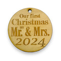 Ornament - 2024 Our First Christmas as Mr and Mrs - Raw Wood 3x3in