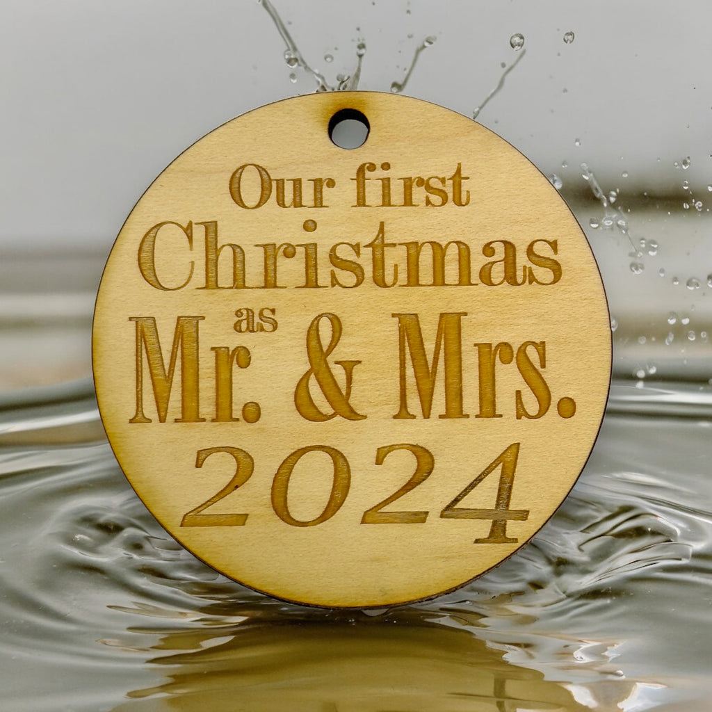 Ornament - 2024 Our First Christmas as Mr and Mrs - Raw Wood 3x3in