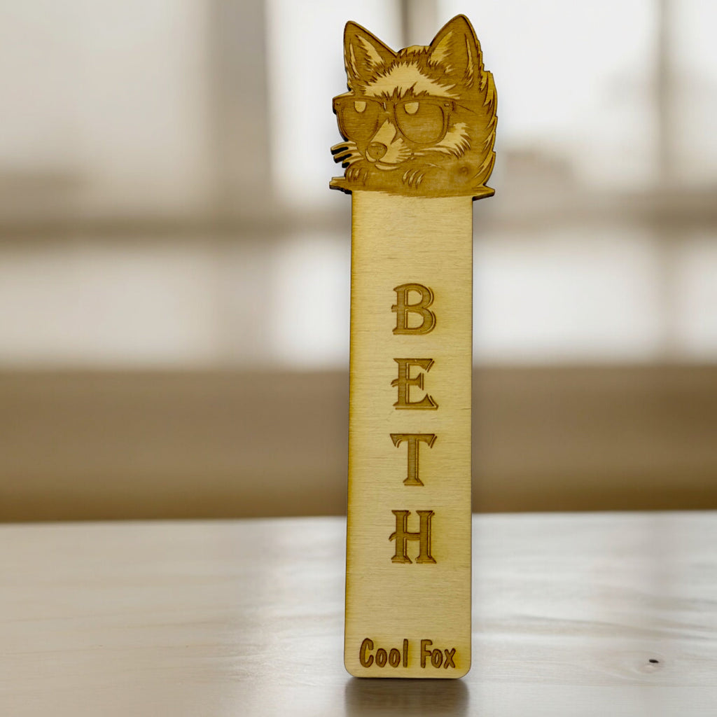 Bookmark - PERSONALIZED Cool Fox - Birch wood