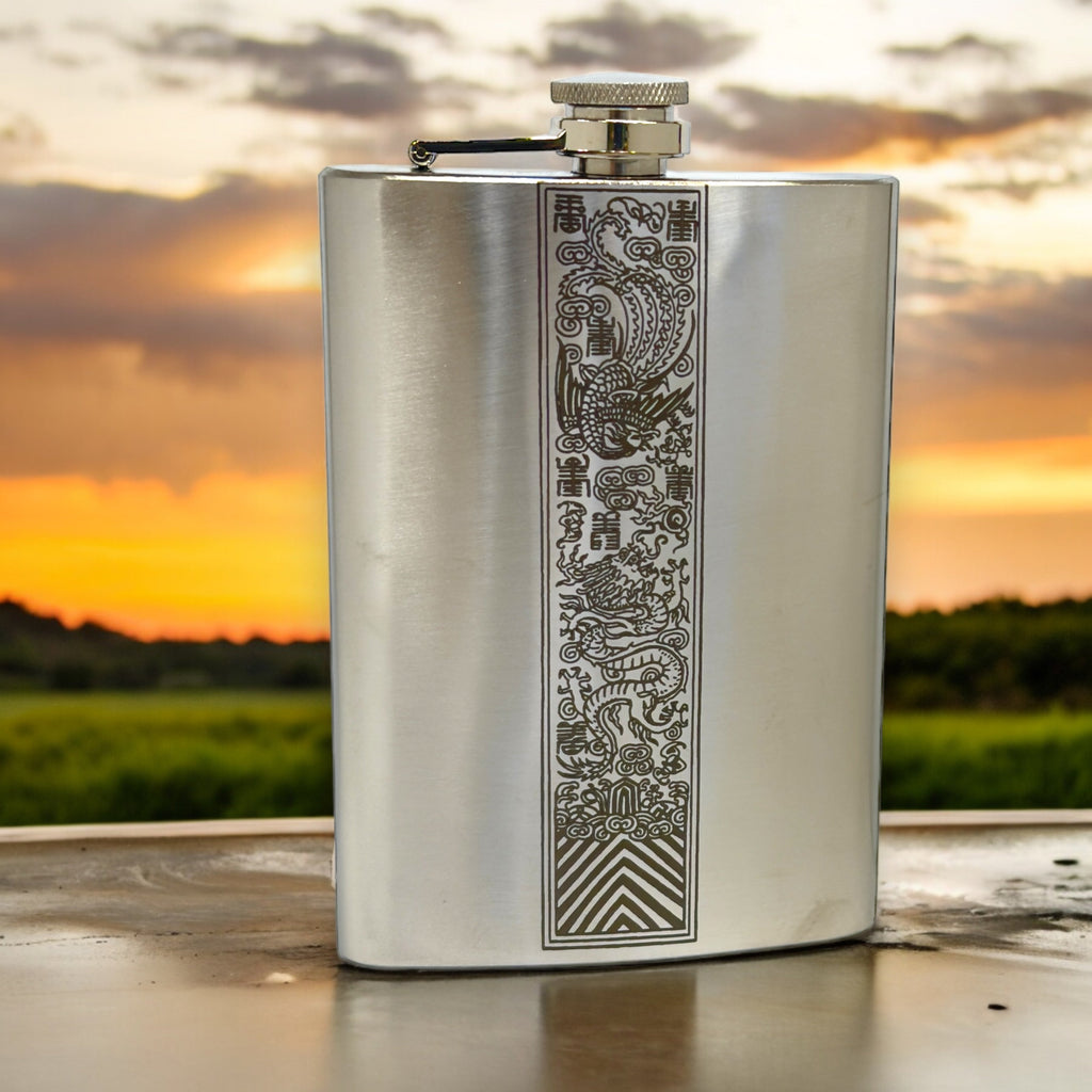 8oz Chinese Dragon and Phoenix Stainless Steel Flask