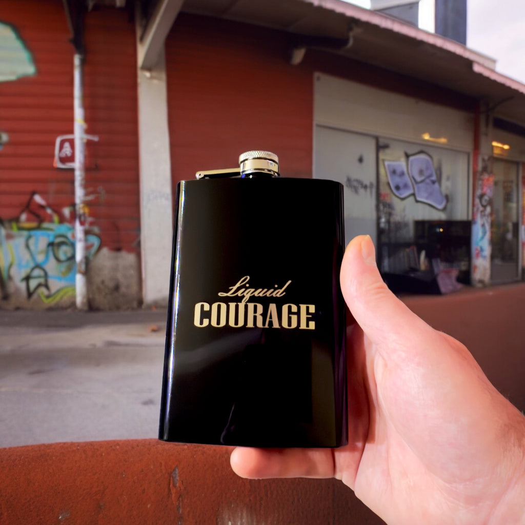 8oz BLACK Liquid Courage Flask