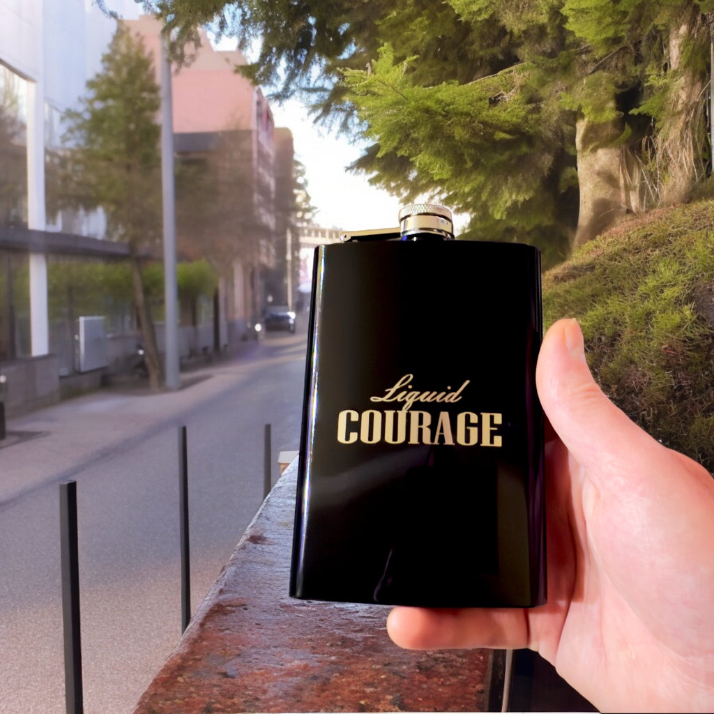 8oz BLACK Liquid Courage Flask