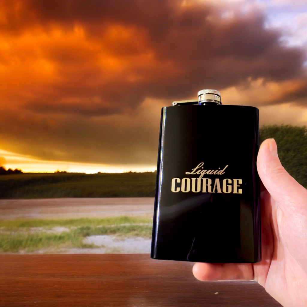 8oz BLACK Liquid Courage Flask