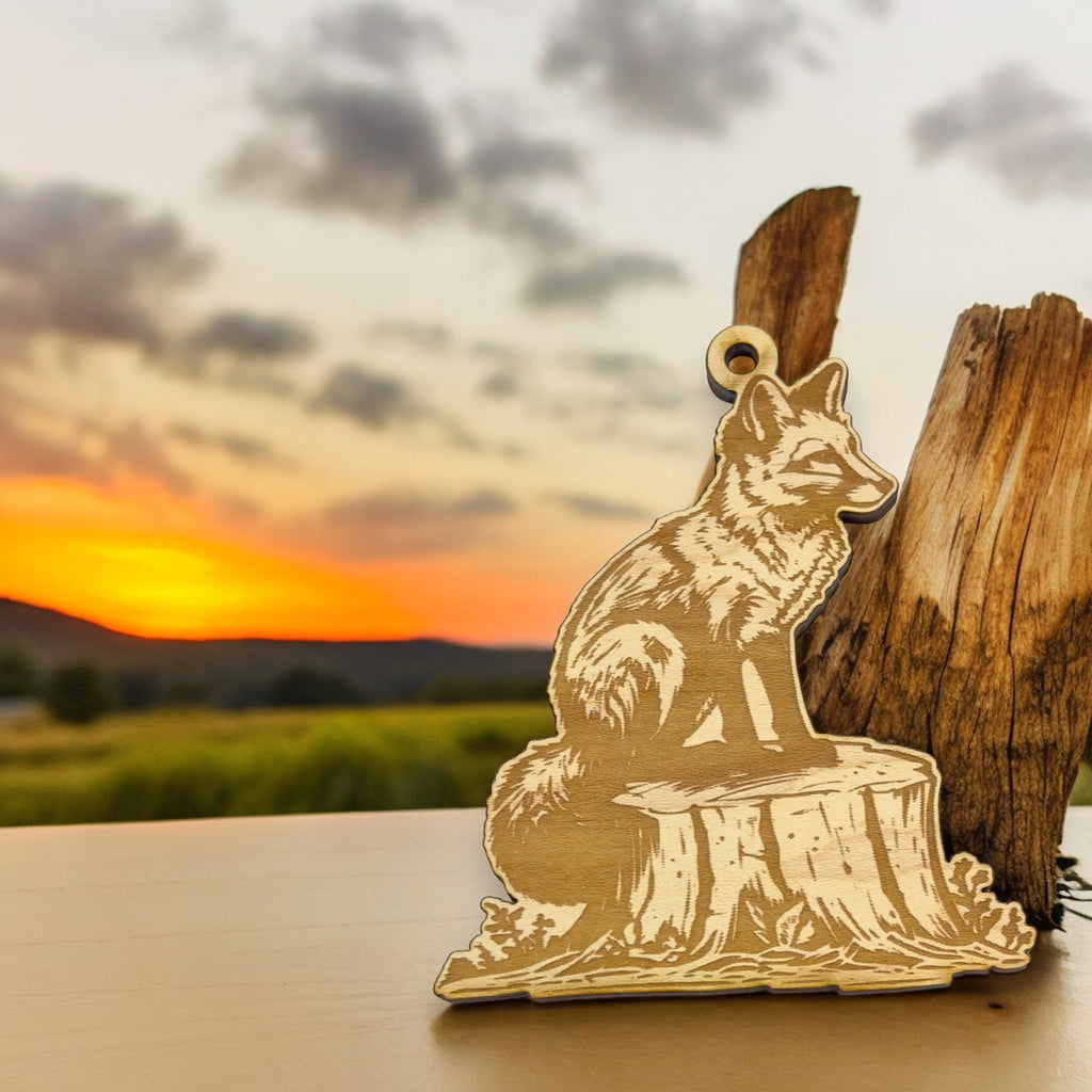 Ornament - Fox on a Stump Raw Wood